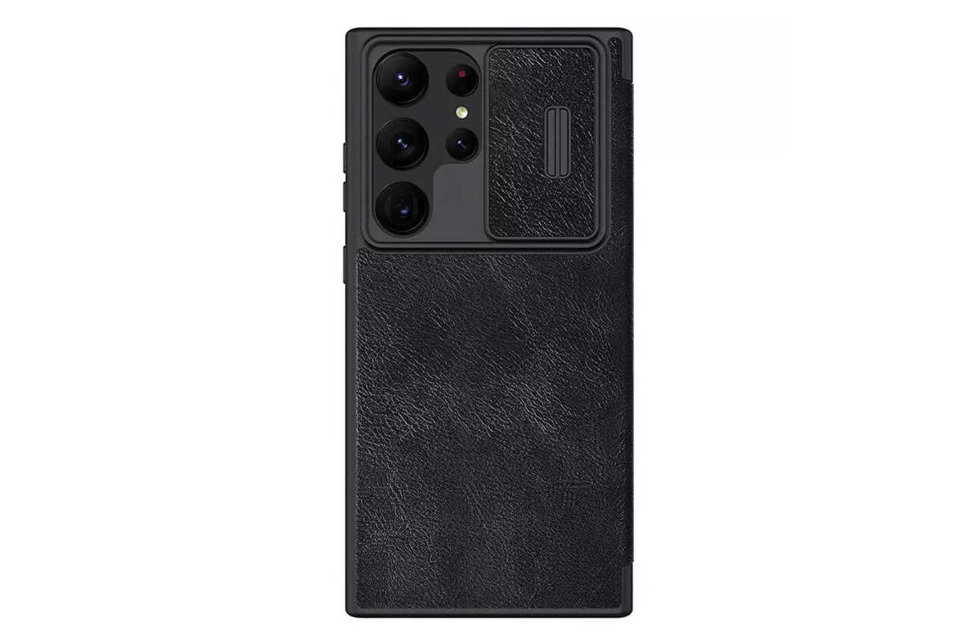 نمای پشت کیف کلاسوری نیلکین مدل Qin Pro Leather مناسب سامسونگ Galaxy S23 Ultra رنگ مشکی