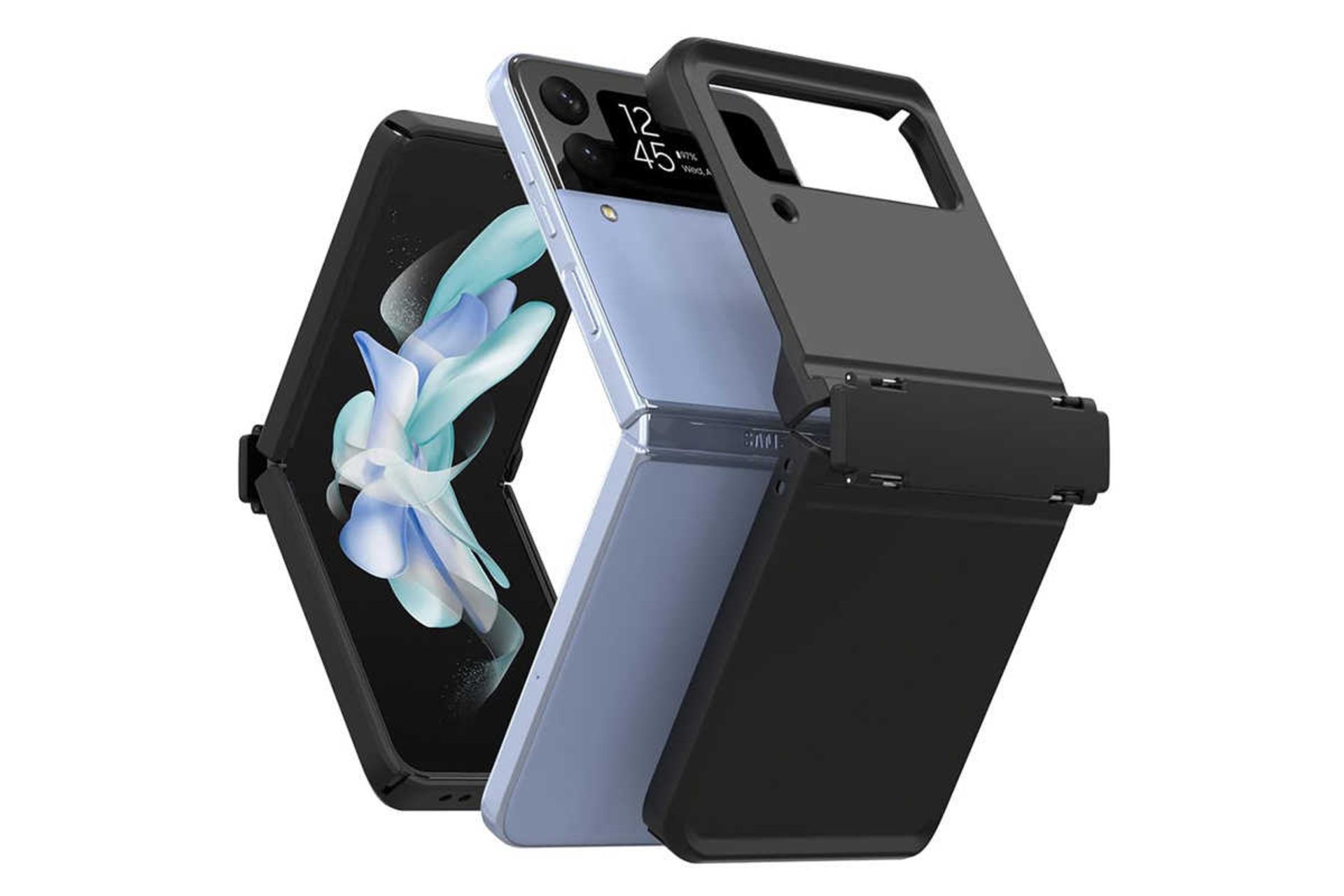 نمای پشت قاب گوشی آراری مدل Nukin 360 عادی مناسب سامسونگ Galaxy Z Flip4 رنگ مشکی