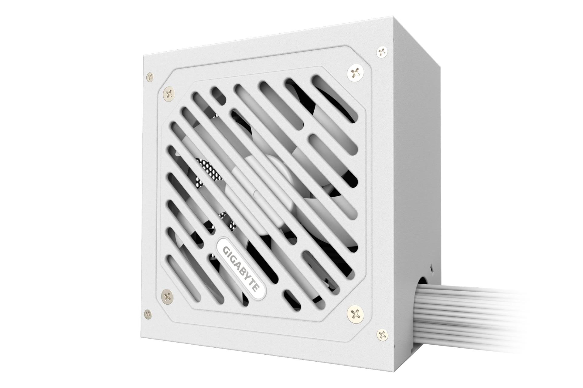 نمای نیمرخ پاور کامپیوتر گیگابایت P650SS ICE با توان 650 وات با نمایش فن و لوگو و کابل‌ها