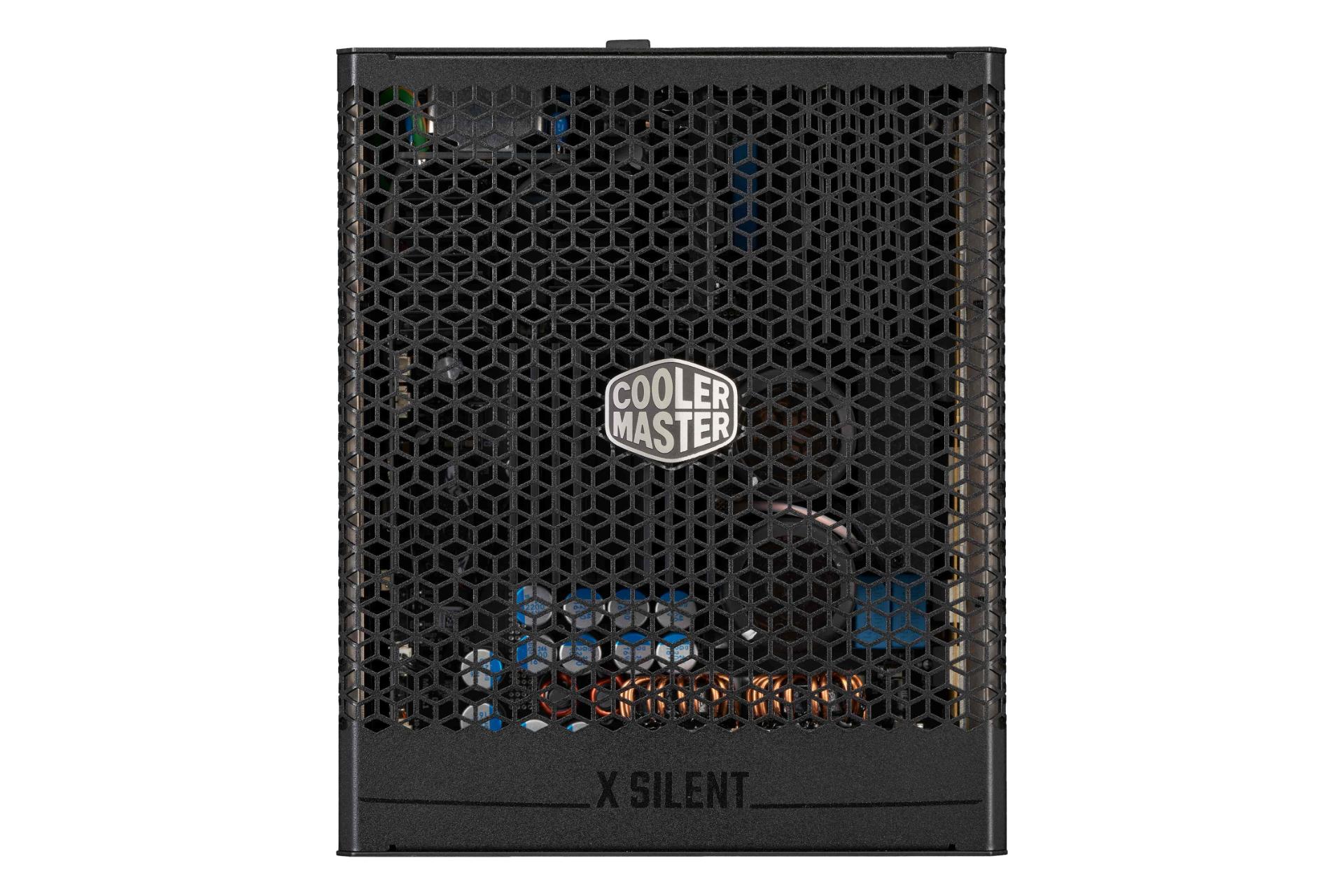 نمای پنل بالای پاور کامپیوتر کولر مستر X Silent Edge Platinum 1100 230V با توان 1100 وات با نمایش لوگو و منافذ عبور هوا