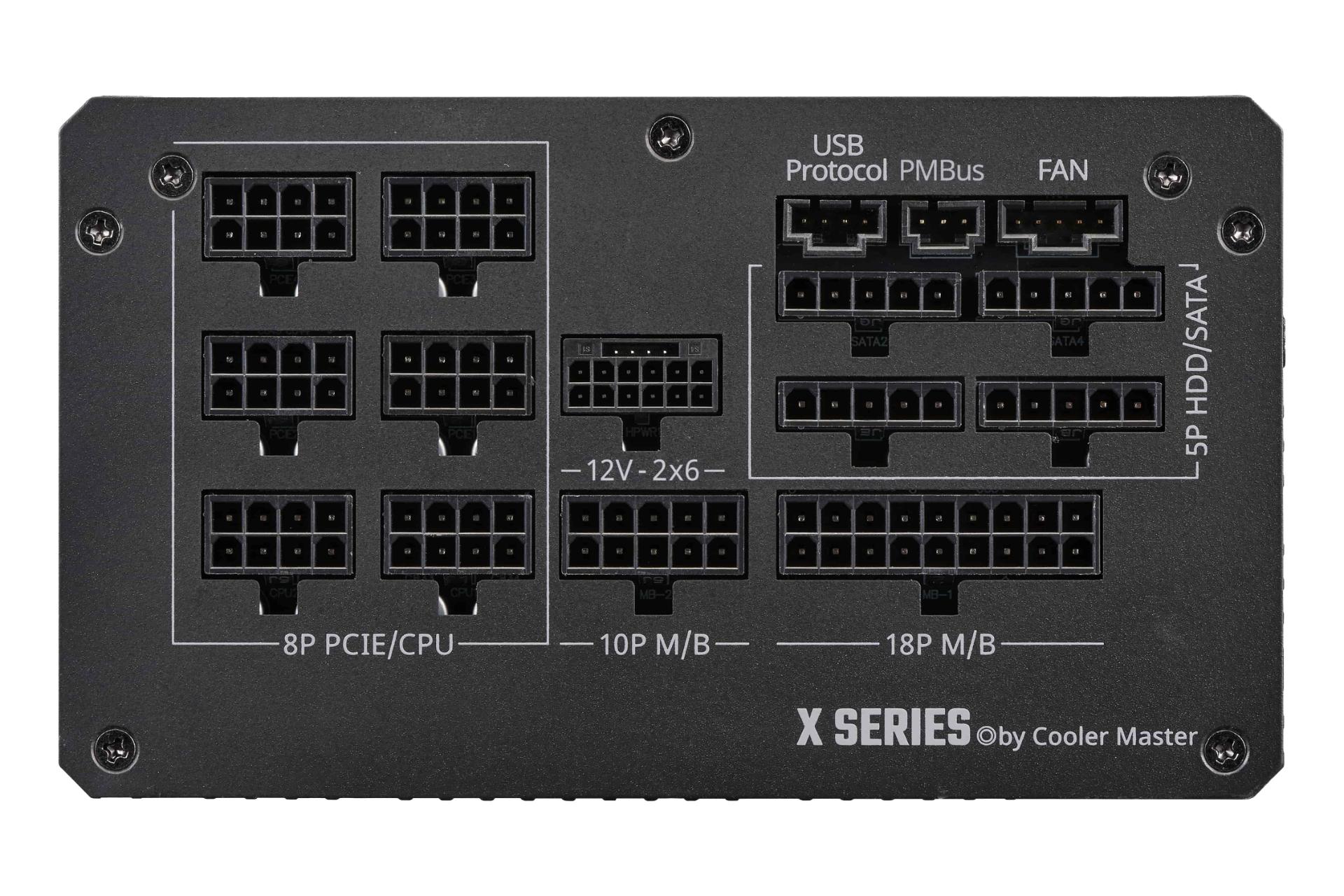 نمای اتصالات پنل پشت پاور کامپیوتر کولر مستر X Silent Edge Platinum 1100 230V با توان 1100 وات