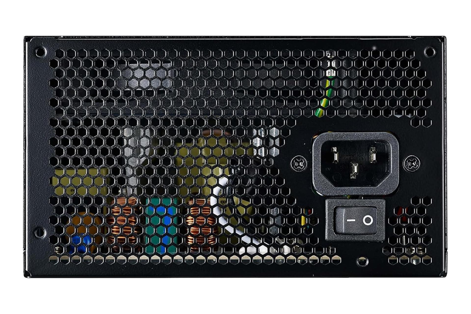 نمای پنل پشت پاور کامپیوتر کولر مستر MasterWatt Lite 230V با توان 700 وات با نمایش درگاه و سوییچ برق