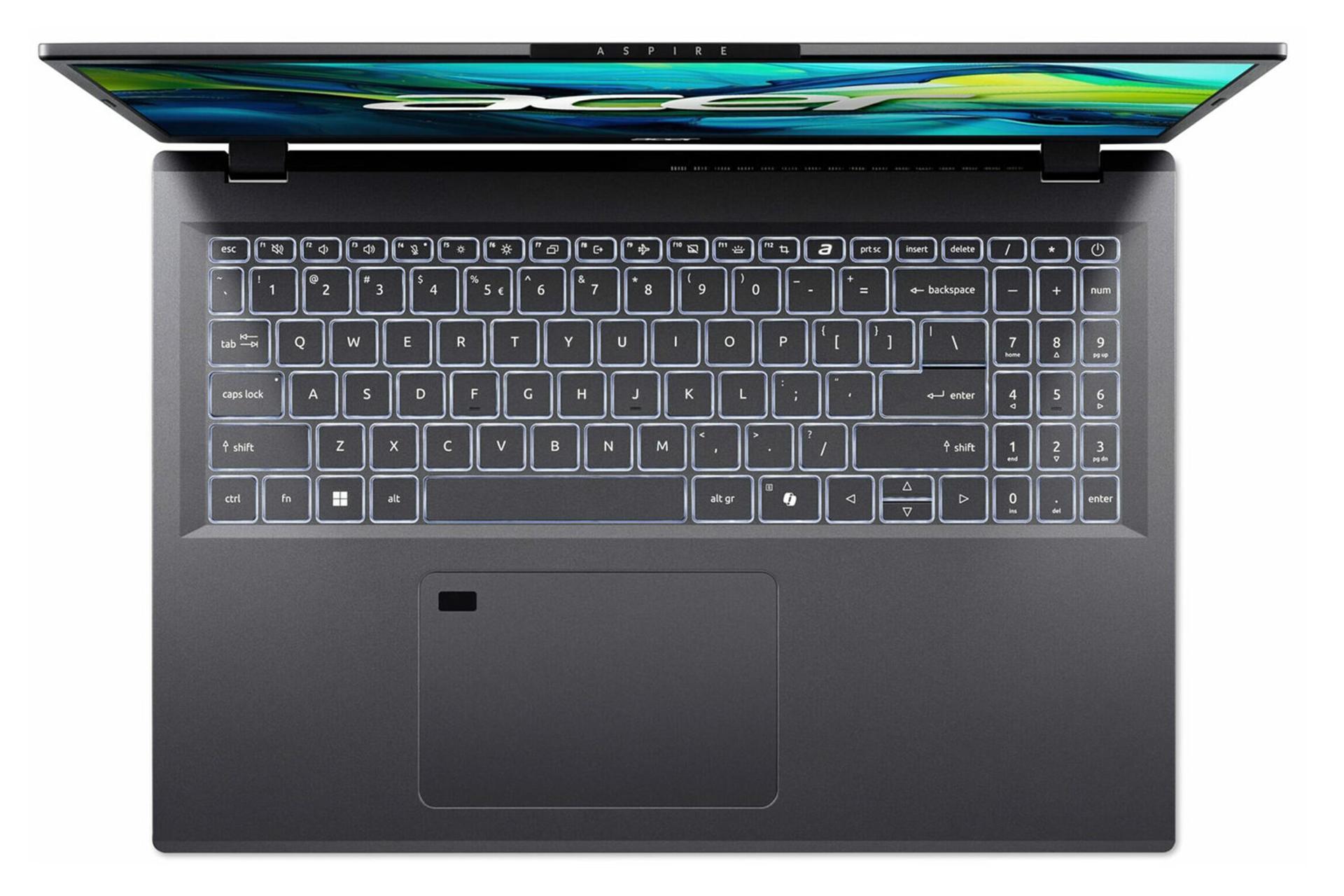 لپ تاپ ایسر Acer Aspire 16 A16-51GM نمای بالا و کیبورد