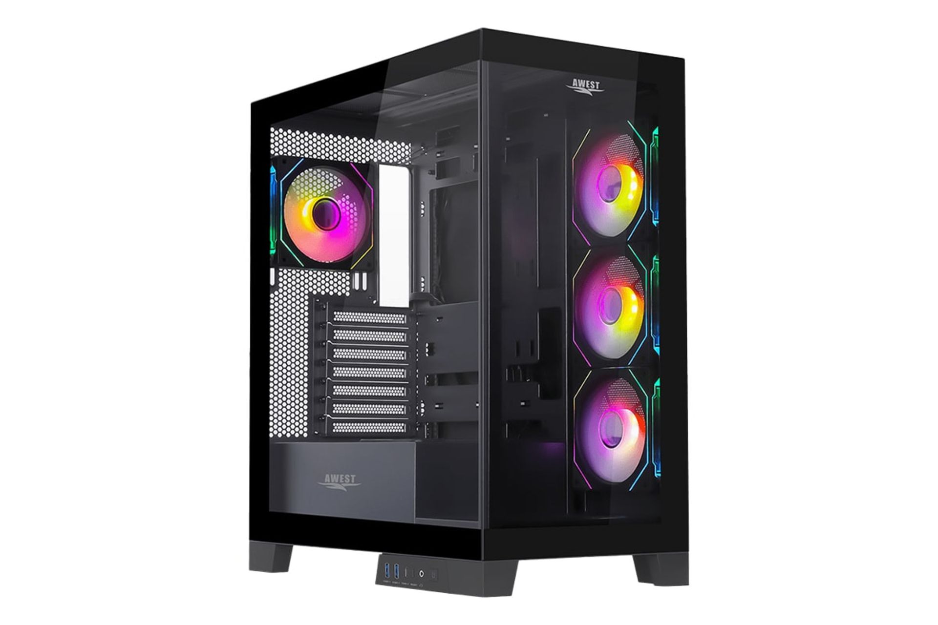 نمای نیمرخ کیس کامپیوتر اوست GT-AQ16-MB با نمایش پنل جلو، کناری و لوگو