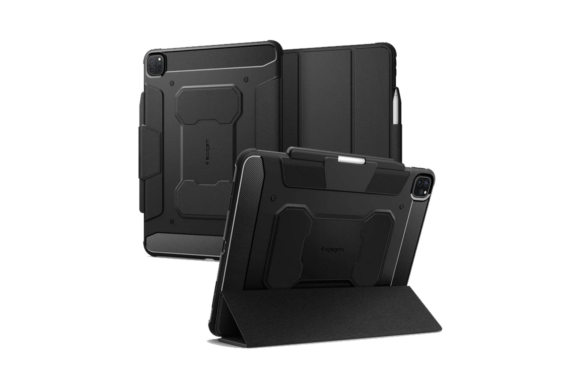 قاب تبلت کیف کلاسوری اسپیگن مدل Rugged Armor Pro مناسب اپل iPad Pro 13 2024
