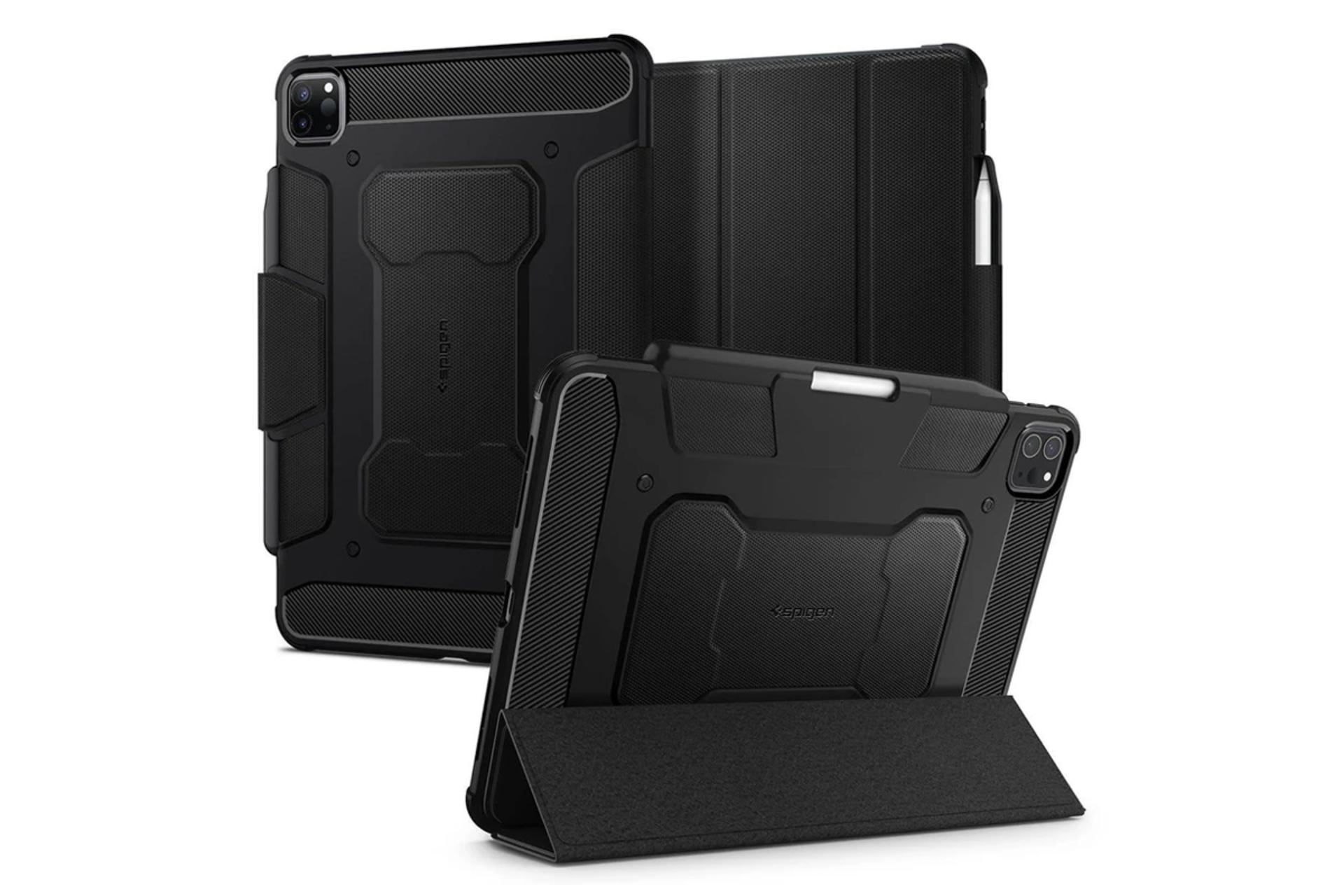 قاب تبلت کیف کلاسوری اسپیگن مدل Rugged Armor Pro مناسب اپل iPad Pro 11 2021 / 2020 / 2018