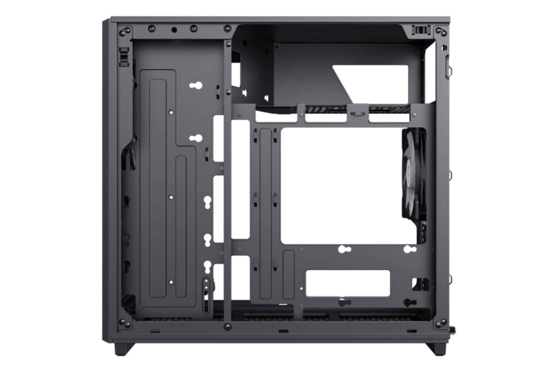 نمای داخلی پنل سمت راست کیس کامپیوتر گیم‌ مکس F36 با نمایش محل نصب پاور رنگ مشکی