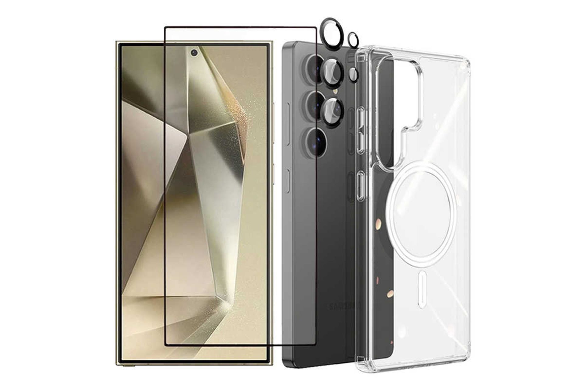 نمای پشت و جلوی  قاب گوشی آلتیمیت شیلد مدل Magsafe GLS مناسب سامسونگ Galaxy S25 Ultra همراه با محافظ صفحه نمایش و لنز
