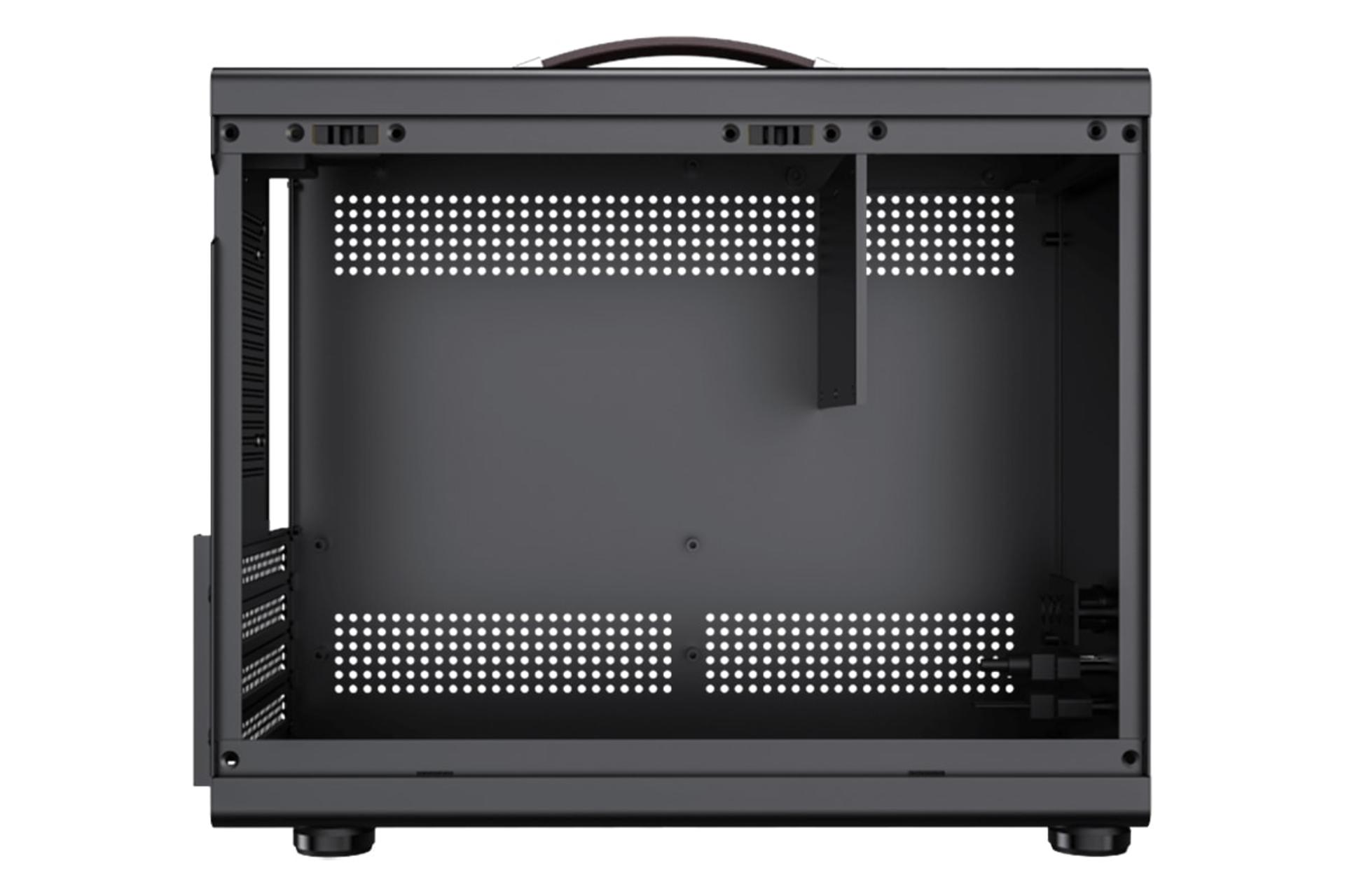 نمای داخلی پنل سمت چپ کیس کامپیوتر گیم‌ مکس Spark Mini با نمایش محل نصب مادربرد و پاور رنگ مشکی