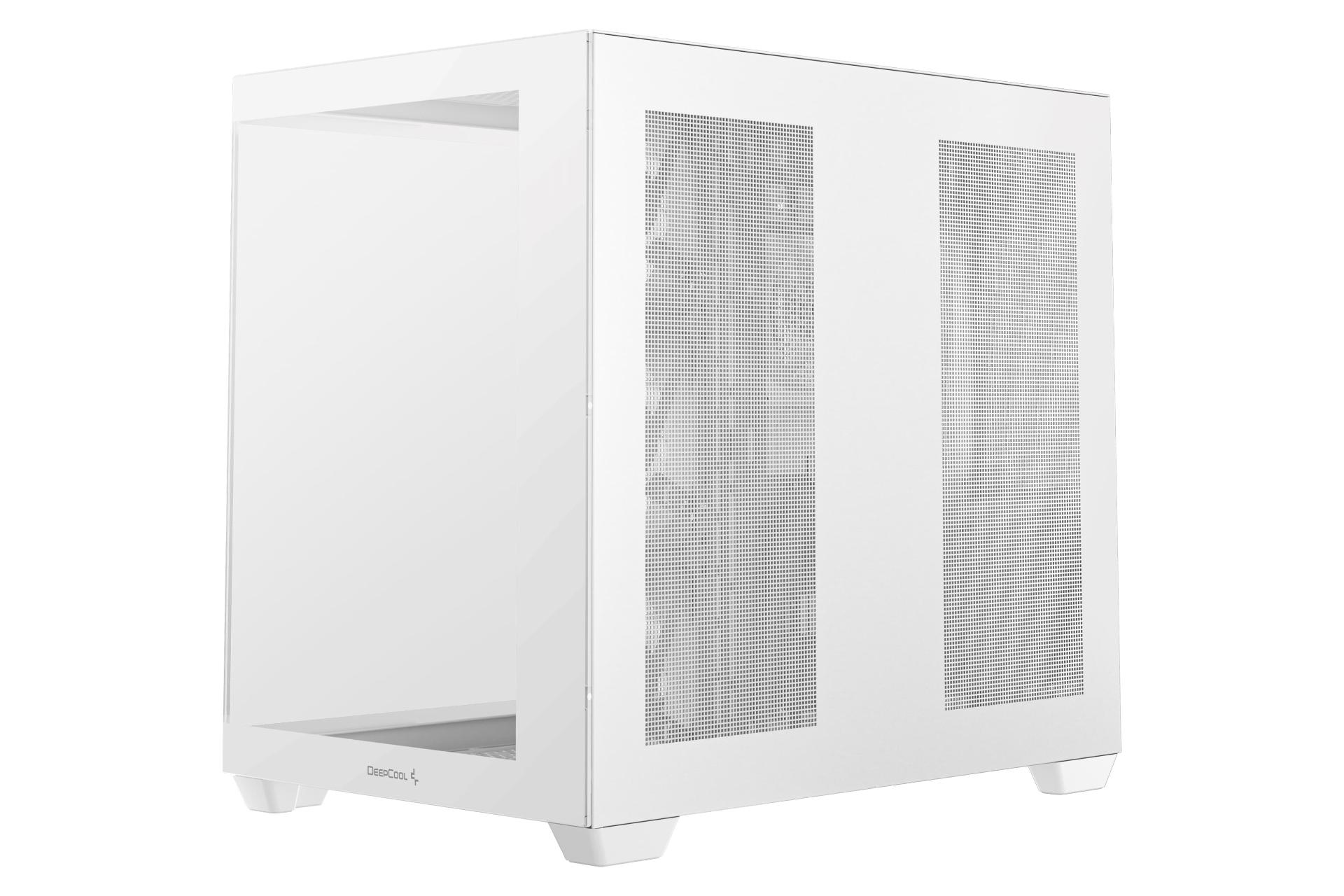 نمای نیمرخ کیس کامپیوتر دیپ کول CG530 4F با نمایش پنل جلو و سمت راست رنگ سفید
