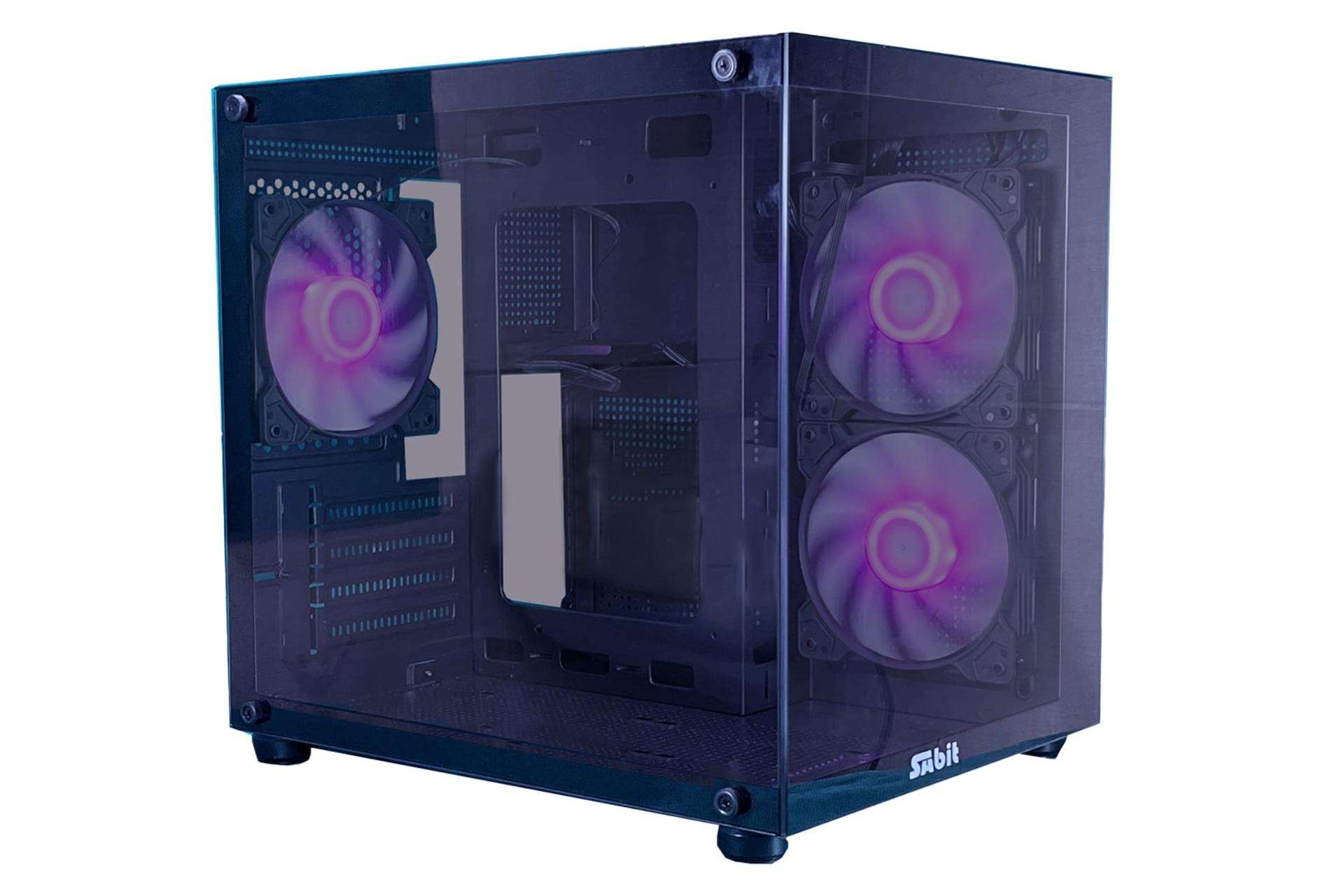 نمای نیمرخ کیس کامپیوتر سابیت CG-35 با نمایش پنل جلو، کناری و لوگو رنگ مشکی