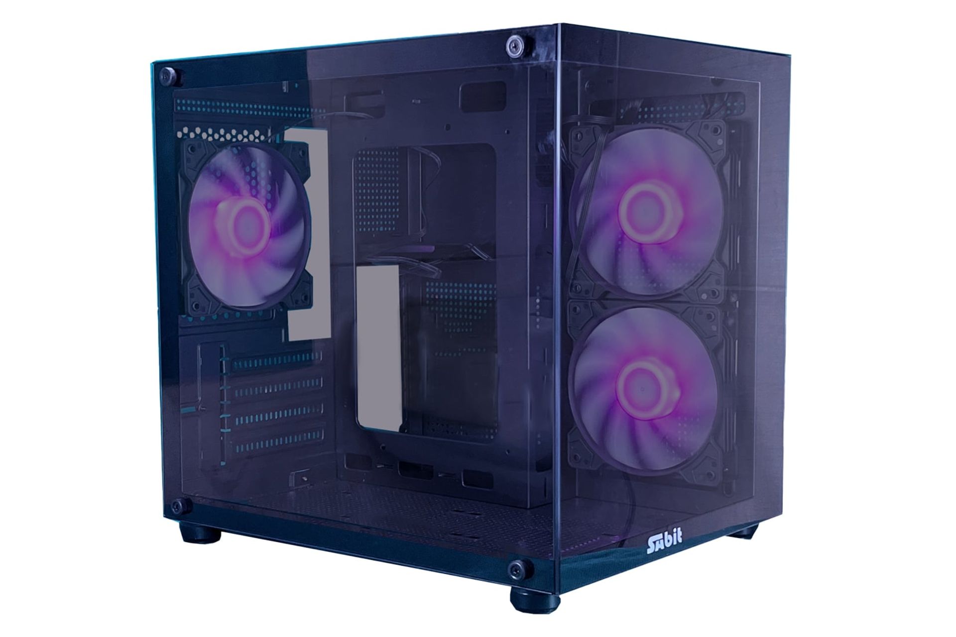 نمای نیمرخ کیس کامپیوتر سابیت CG-35 با نمایش پنل جلو، کناری و لوگو رنگ مشکی