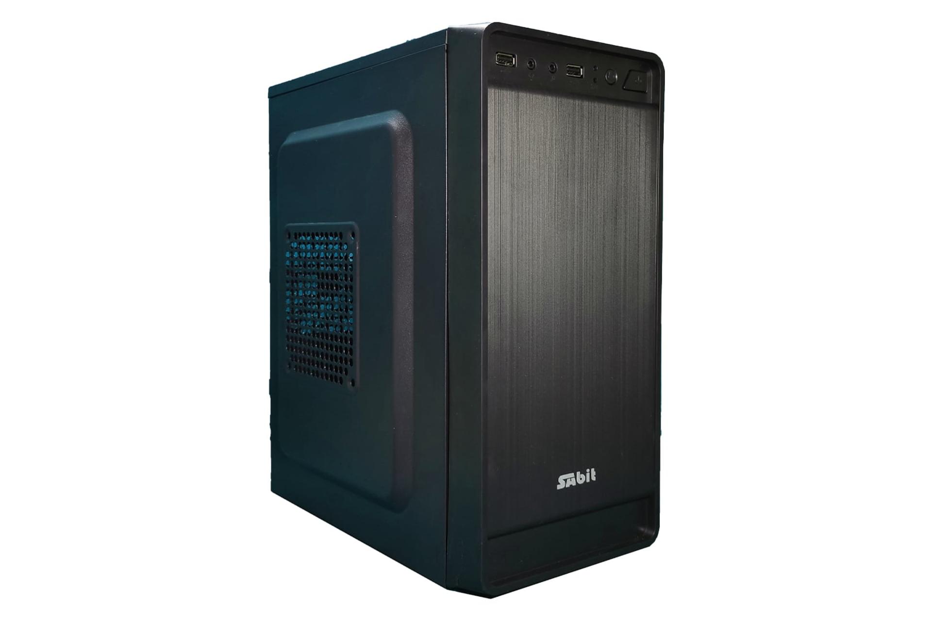 نمای نیمرخ کیس کامپیوتر سابیت MC-5 با نمایش پنل کناری و درگاه و لوگوی پنل جلو