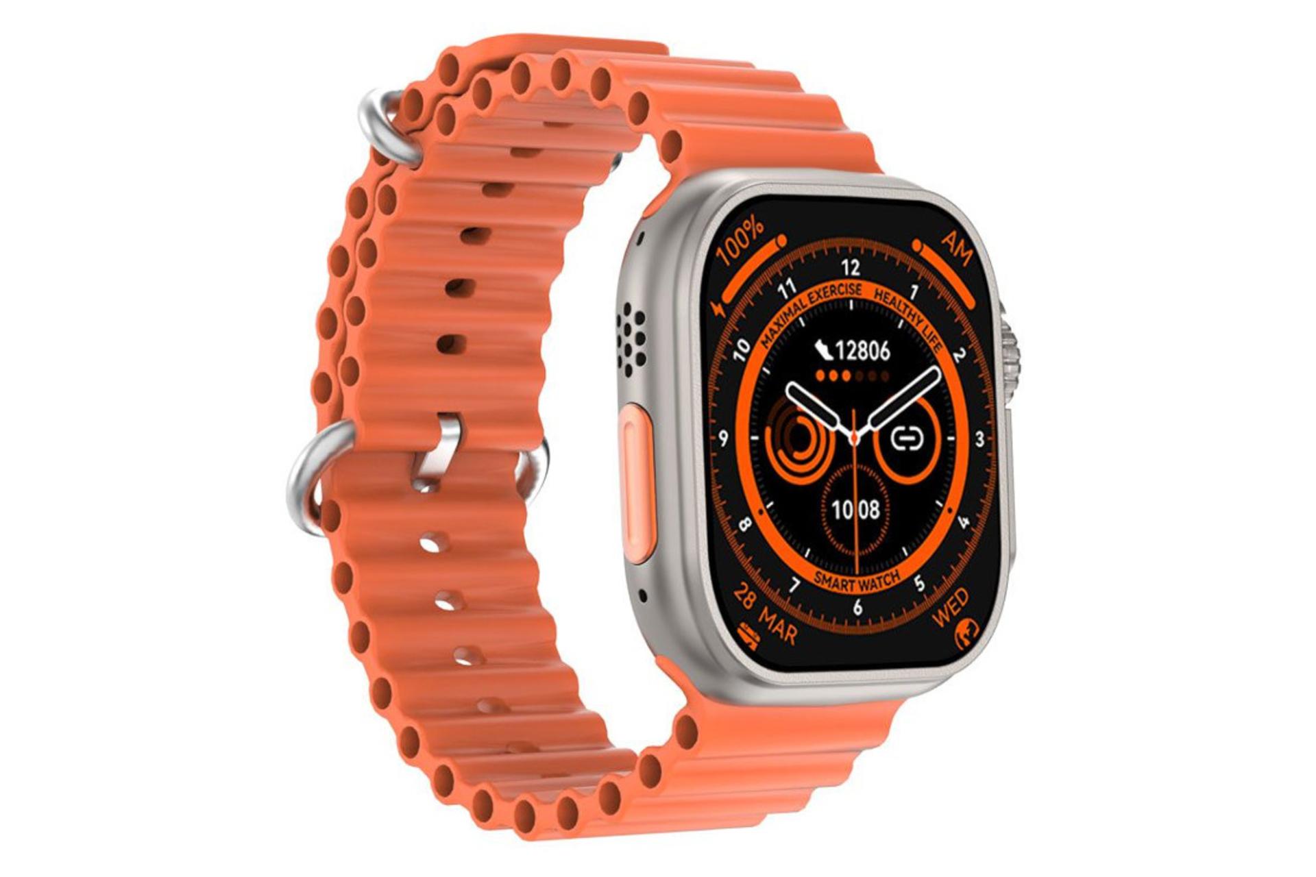 سمت چپ ساعت هوشمند تسکو TSCO TSW 8 Ultra Max با بند نارنجی