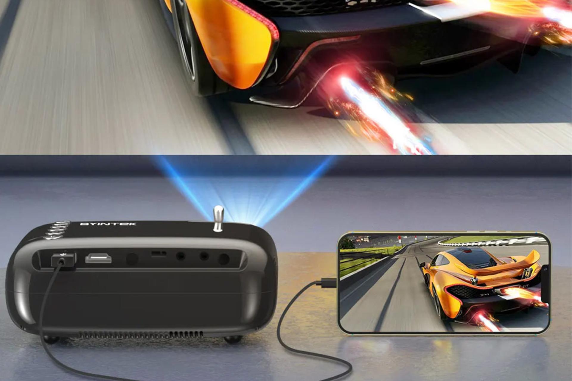 ویدیو پروژکتور بینتک BYINTEK K6 متصل به گوشی هوشمند