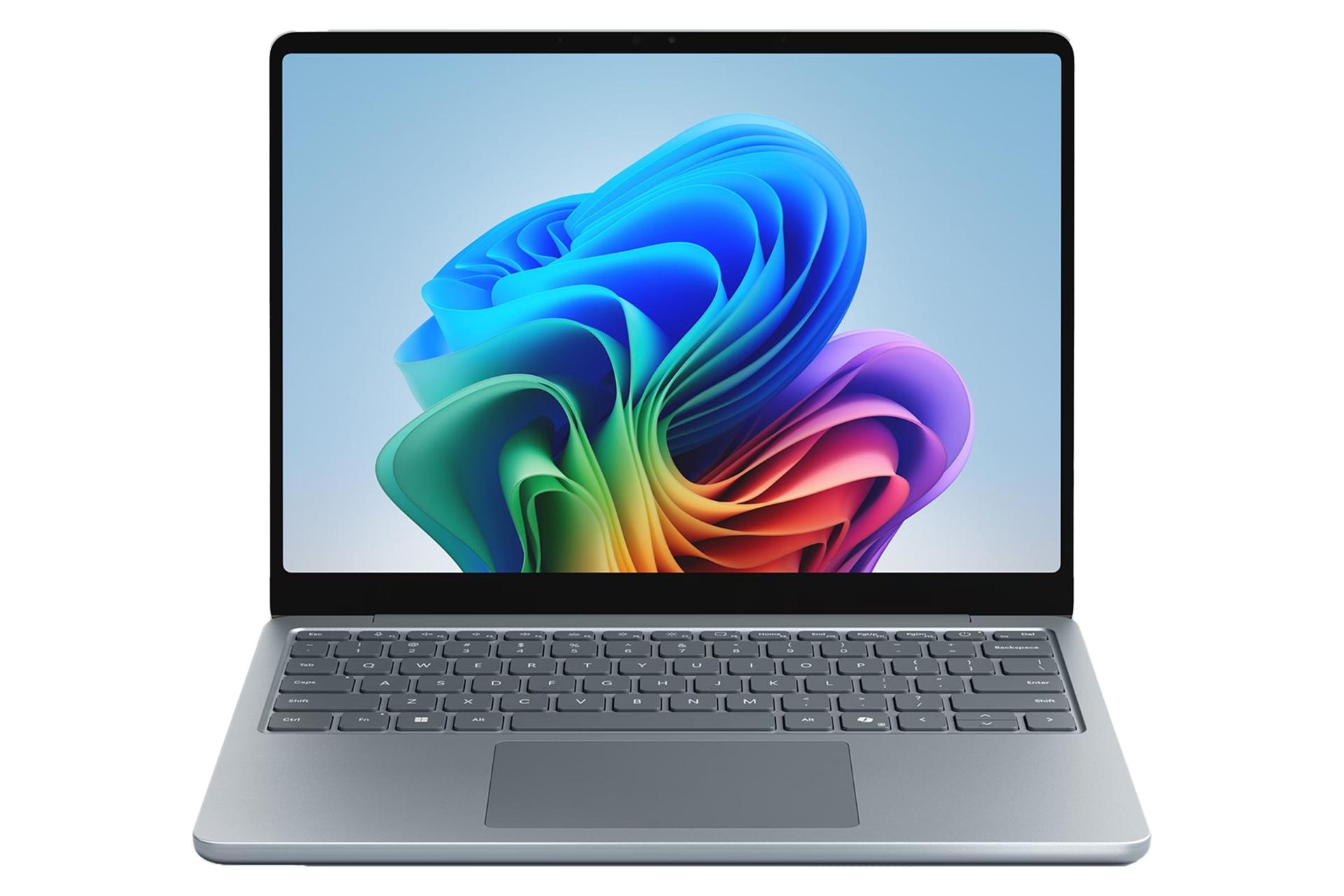 نمای روبه‌روی لپ تاپ سرفیس لپ تاپ 7 مایکروسافت نسخه 13 اینچ با نمایشگر روشن و نمایش کیبورد و ترک‌پد خاکستری