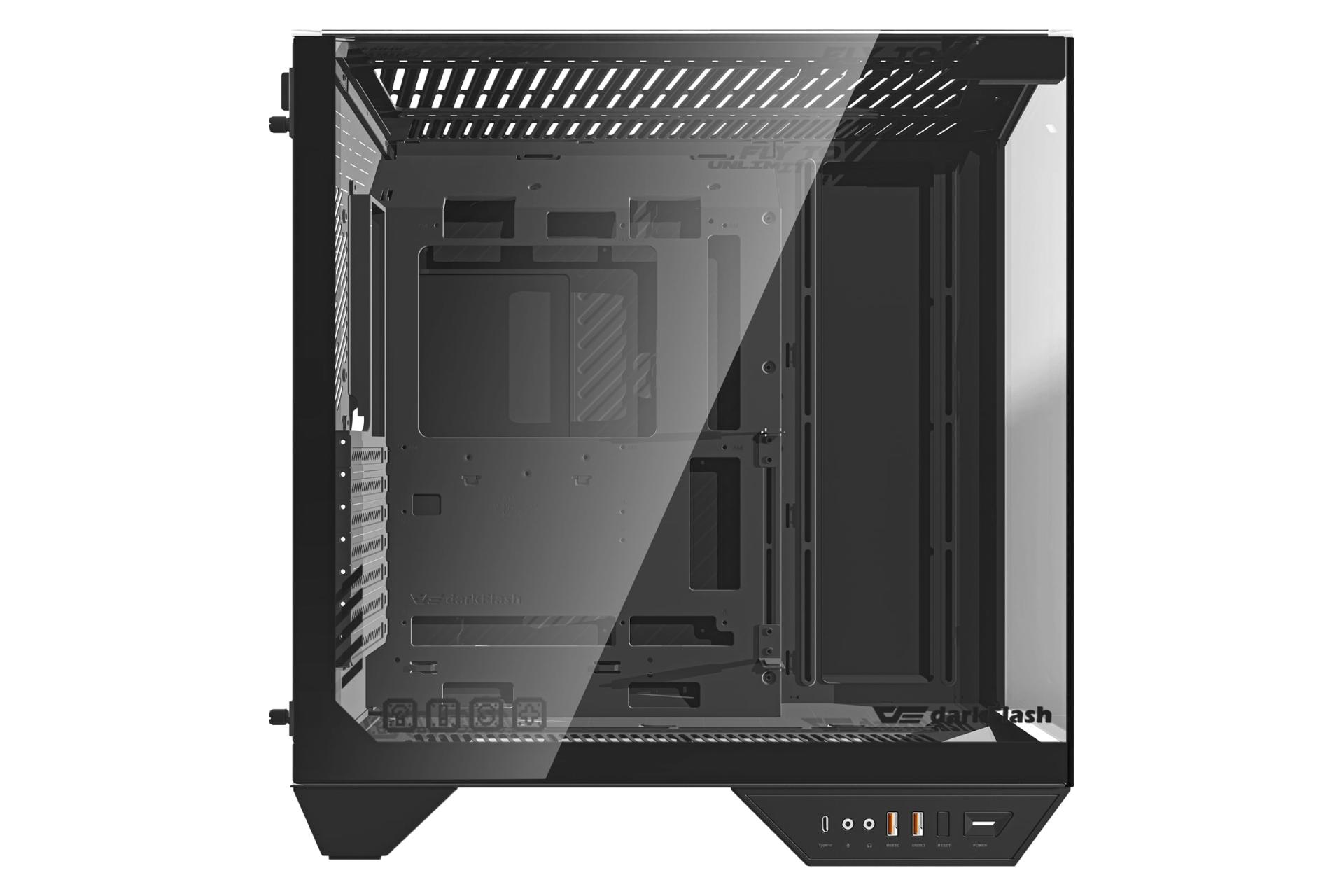 نمای داخلی پنل سمت چپ کیس کامپیوتر دارک فلش DY470 با نمایش محل نصب مادربرد رنگ مشکی