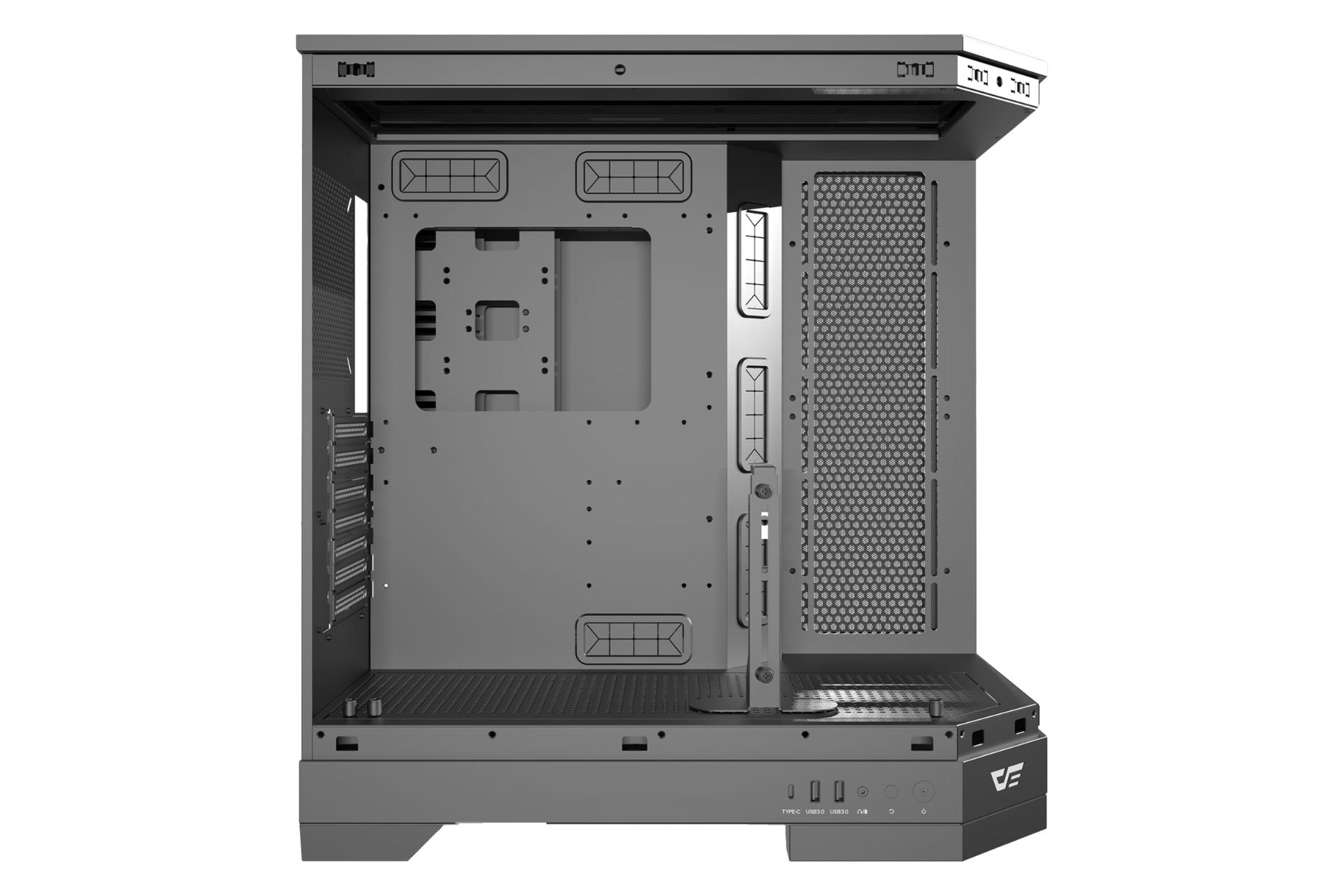 نمای داخلی پنل سمت چپ کیس کامپیوتر دارک فلش DQX90 با نمایش محل نصب مادربرد رنگ مشکی