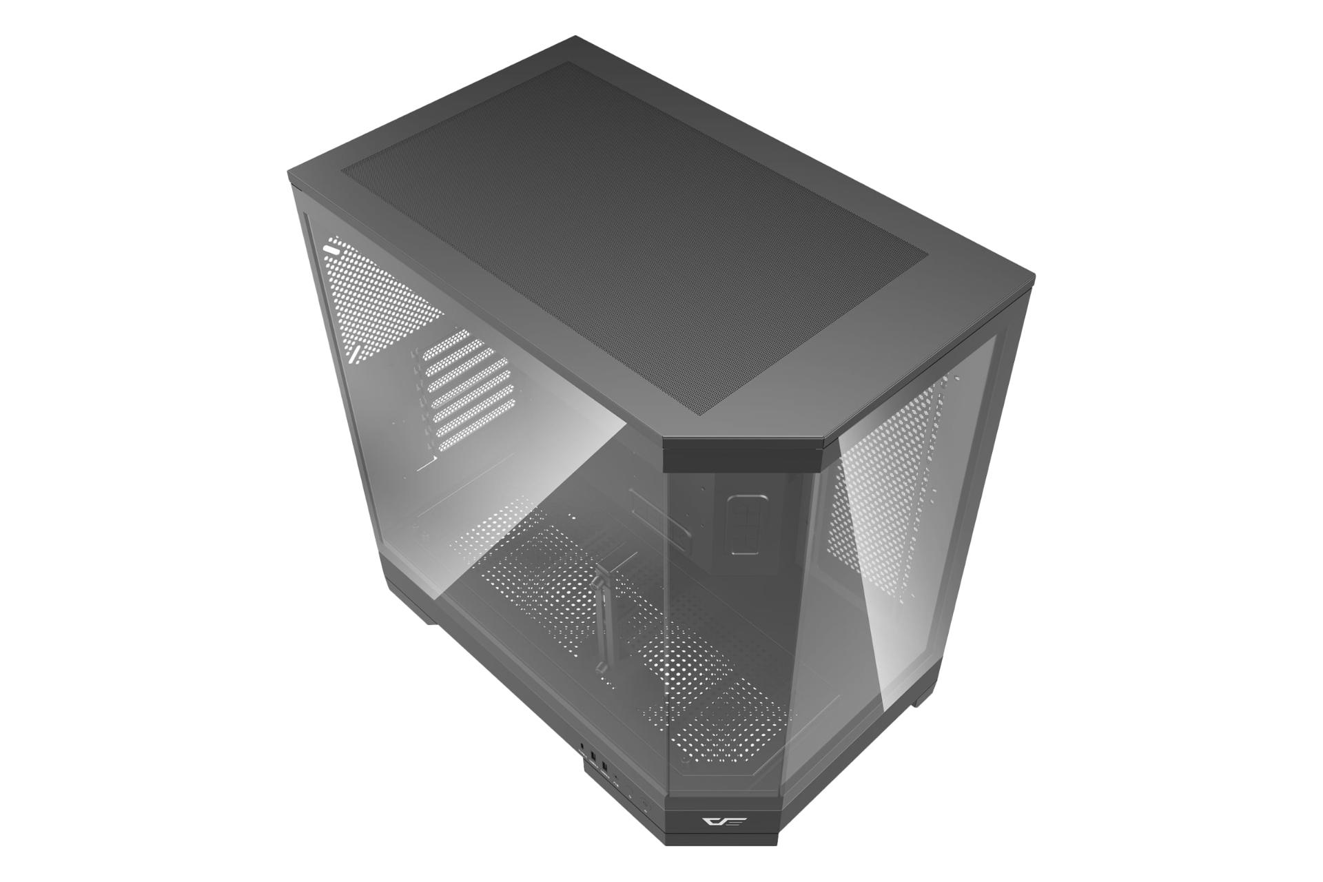 نمای پنل بالای کیس کامپیوتر دارک فلش DQX90 با نمایش منافذ عبور هوا رنگ مشکی