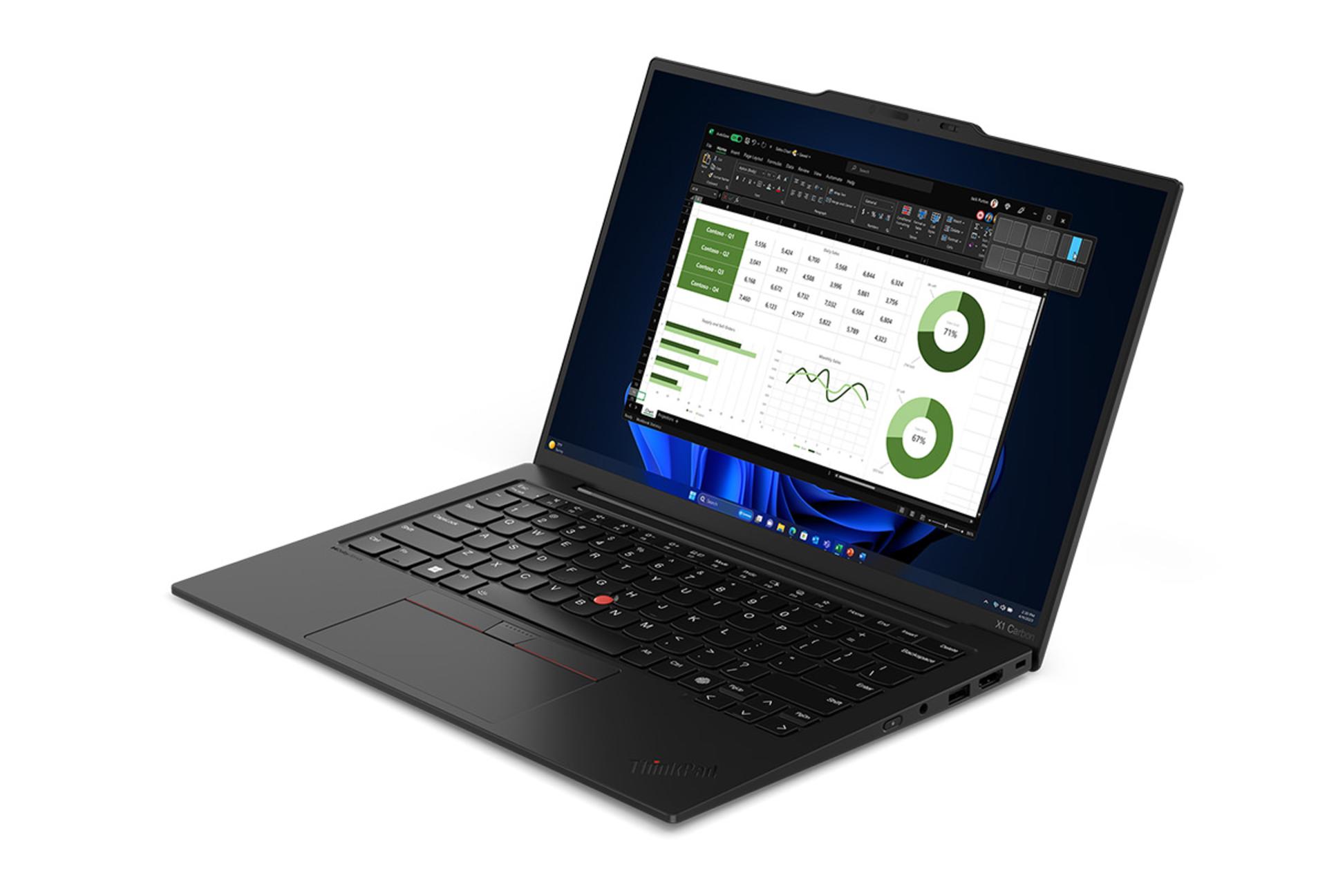 لپ تاپ لنوو Lenovo ThinkPad X1 Carbon Gen 12 نمای جلو و راست