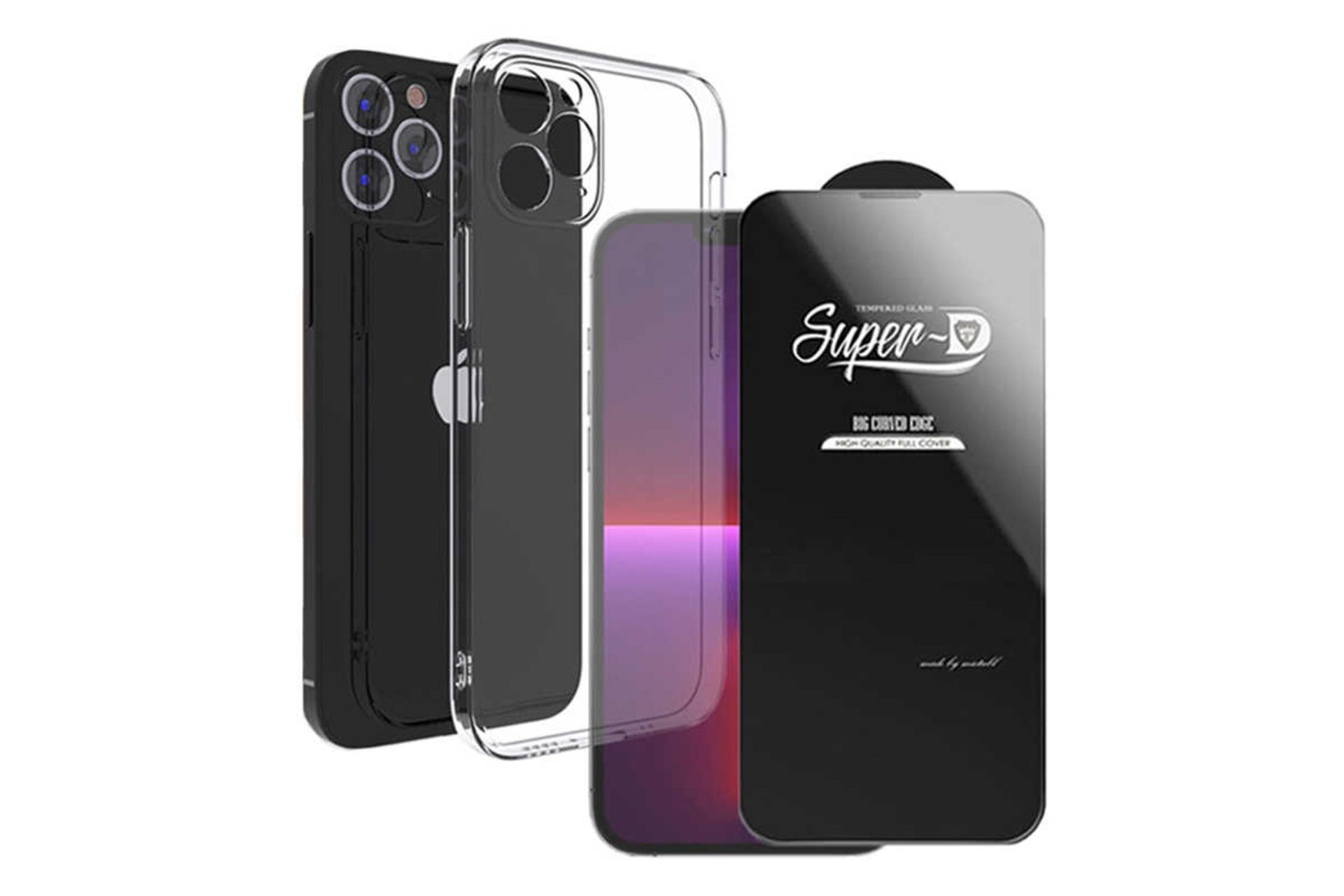 نمای پشت قاب گوشی آلتیمیت شیلد مدل SuperD-Clear مناسب اپل iPhone 12 Pro Max همراه با محافظ صفحه نمایش