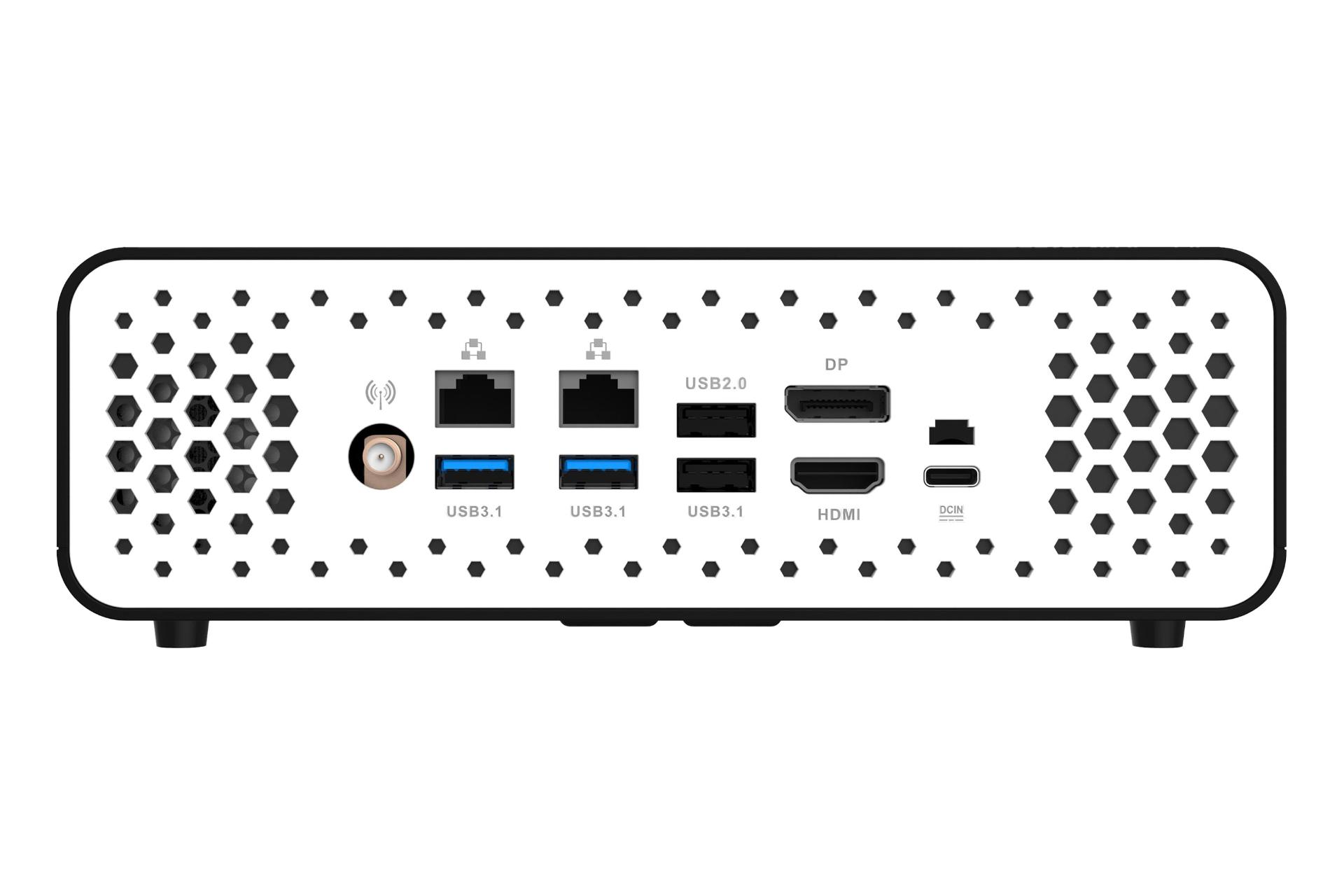 نمای پنل پشت کامپیوتر کوچک ZBOX CI649 nano زوتک با نمایش درگاه‌ها و منافذ عبور هوا