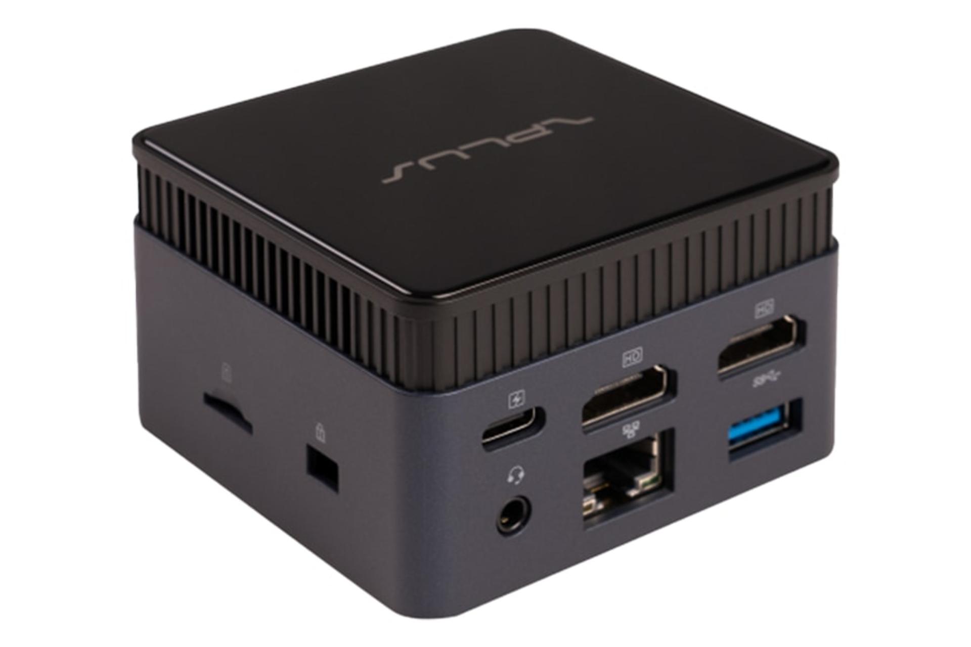 نمای نیمرخ پنل پشت کامپیوتر کوچک FEMTO B12N100 زد پلاس با نمایش درگاه‌ها، پنل پشت، بالا و سمت راست