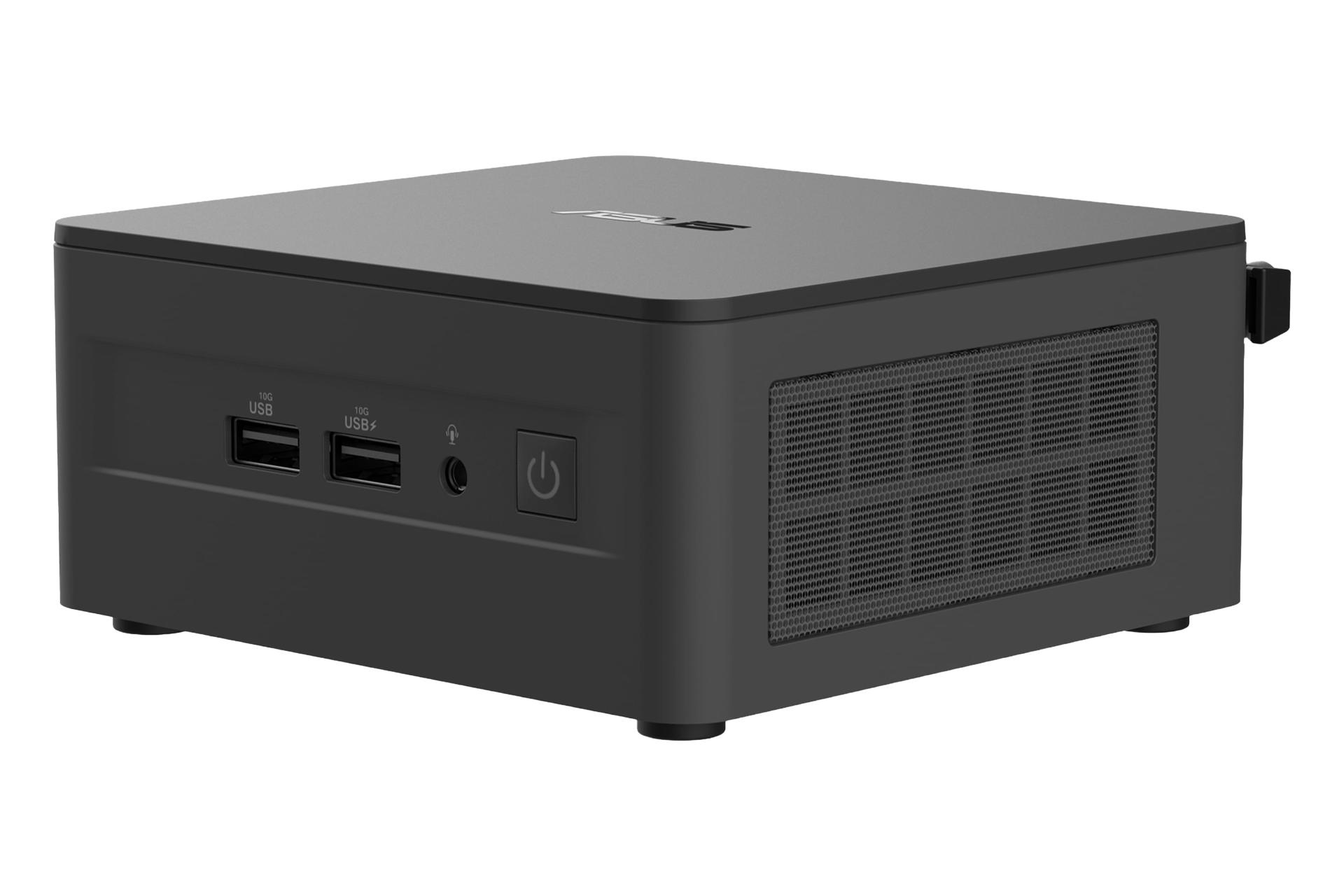 نمای نیمرخ کامپیوتر کوچک NUC 12 Pro NUC12WSH ایسوس با نمایش پنل جلو و سمت راست