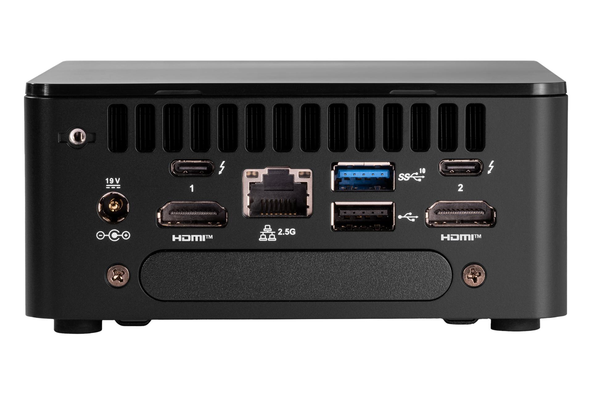 نمای پنل پشت کامپیوتر کوچک NUC 12 Pro NUC12WSH ایسوس با نمایش درگاه‌ها
