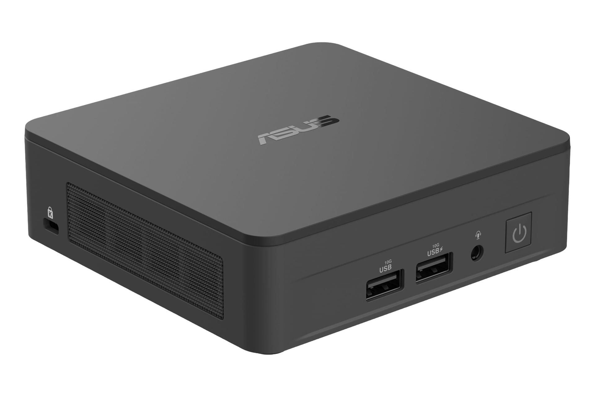 نمای نیمرخ کامپیوتر کوچک NUC 13 Pro Slim ایسوس با نمایش پنل بالا، جلو و سمت چپ