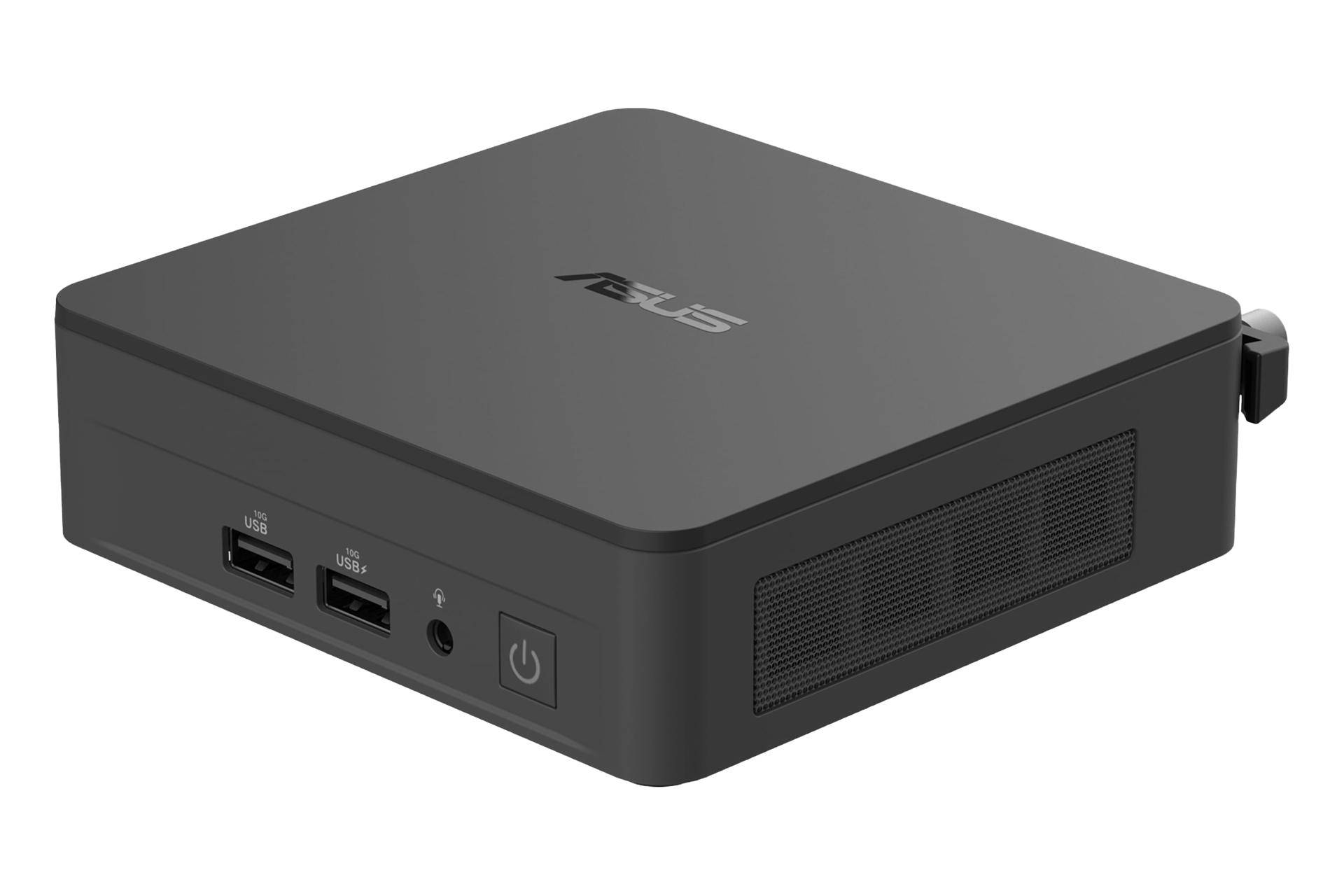 نمای نیمرخ کامپیوتر کوچک NUC 13 Pro Slim ایسوس با نمایش پنل بالا، جلو و سمت راست