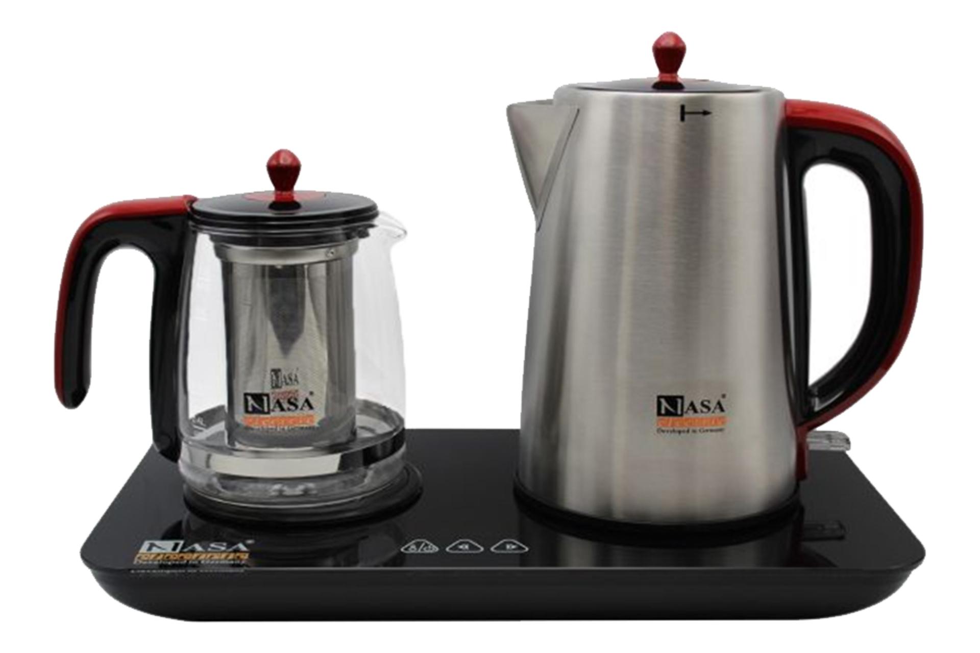 نمای کلی چای ساز ناسا الکتریک NS-514 با نمایش کتری و قوری