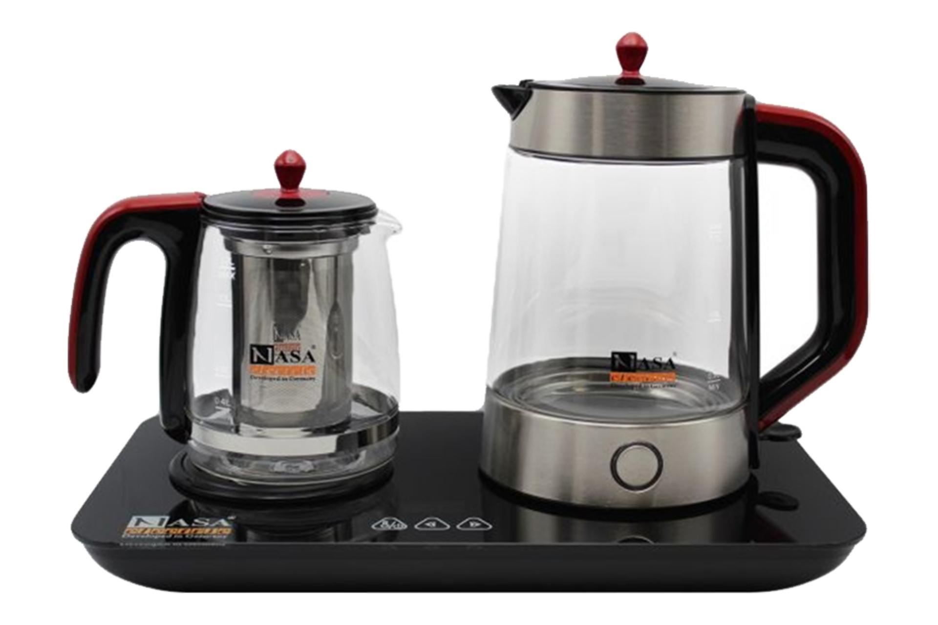 نمای کلی چای ساز ناسا الکتریک NS-513 با نمایش کتری و قوری