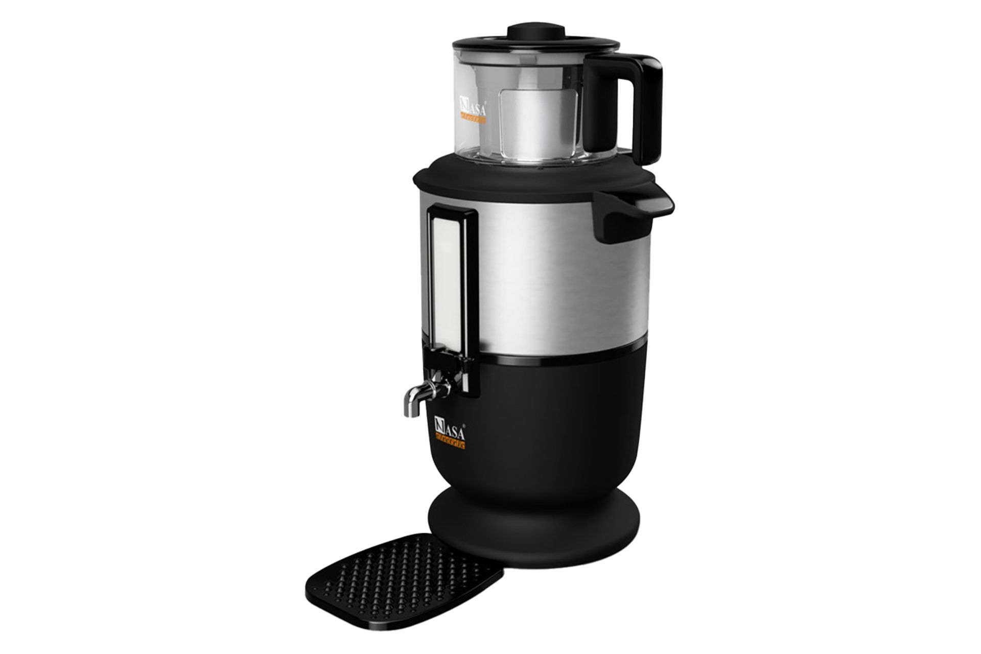 نمای نیمرخ چای ساز ناسا الکتریک NS-524 با نمایش کتری، قوری و لوگو رنگ مشکی