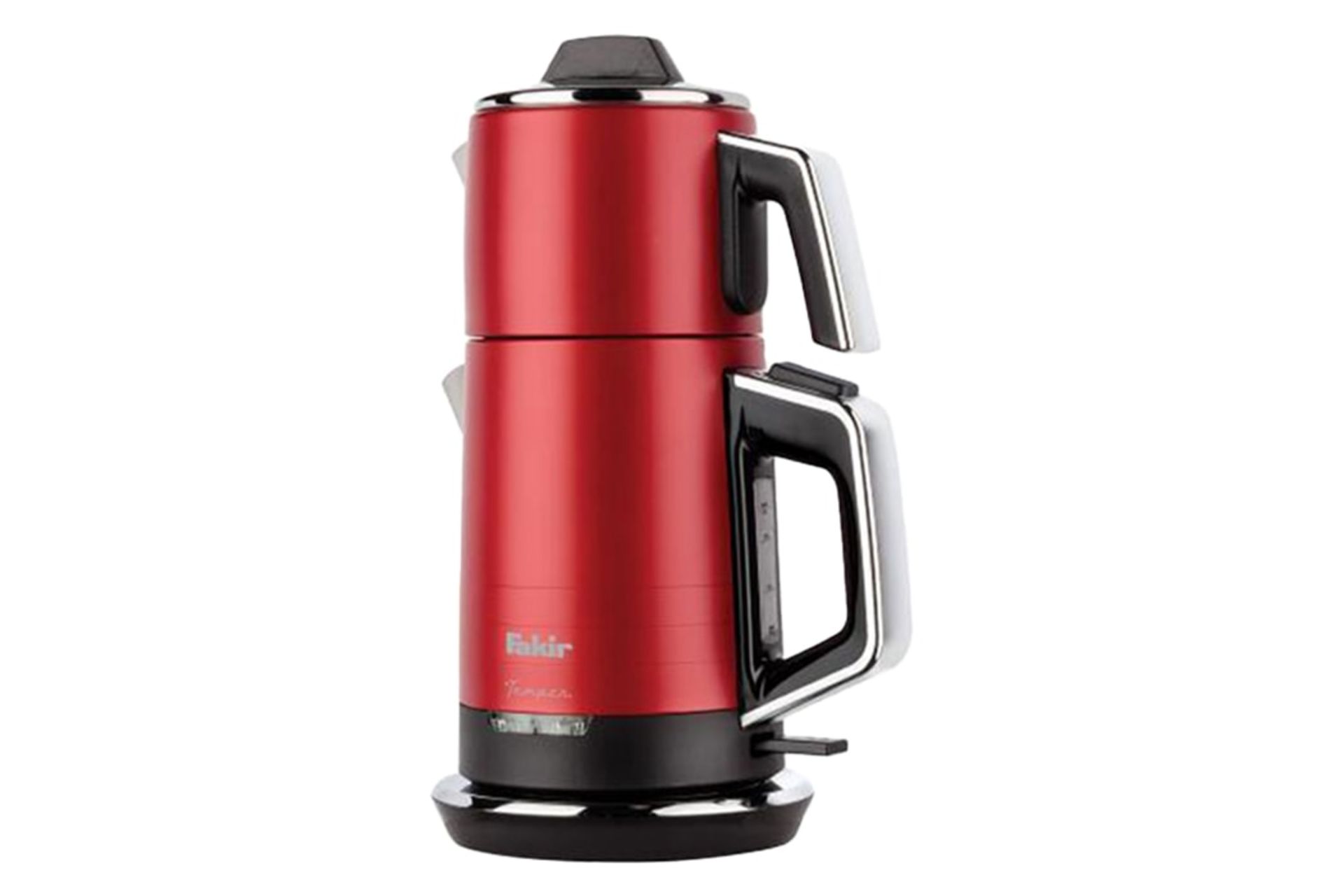 نمای کلی چای ساز فکر Temper با نمایش قوری و کتری رنگ قرمز