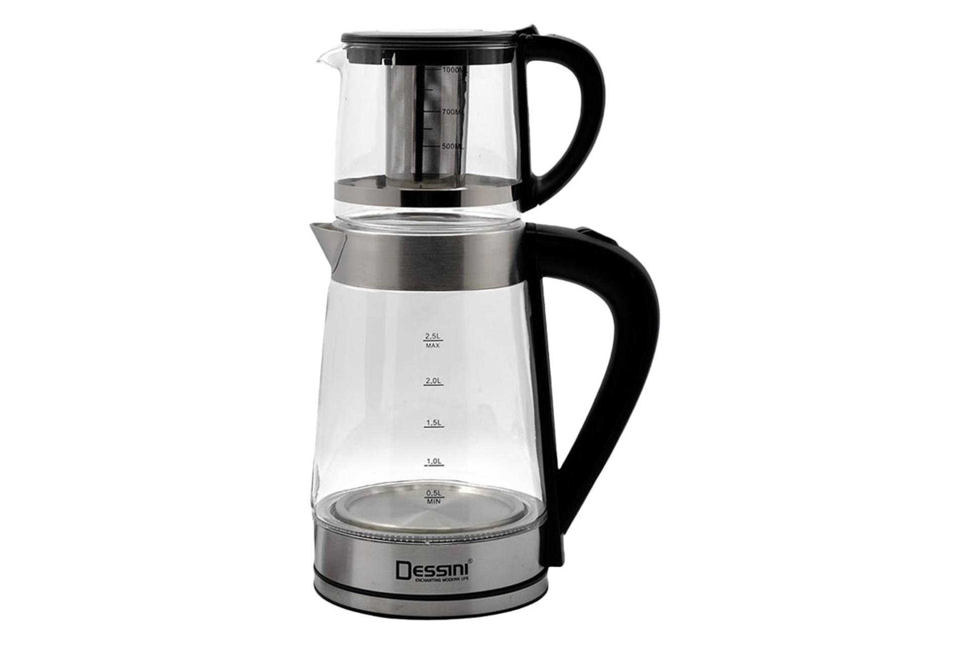 نمای کلی چای ساز دسینی KD-5005 با نمایش قوری و کتری