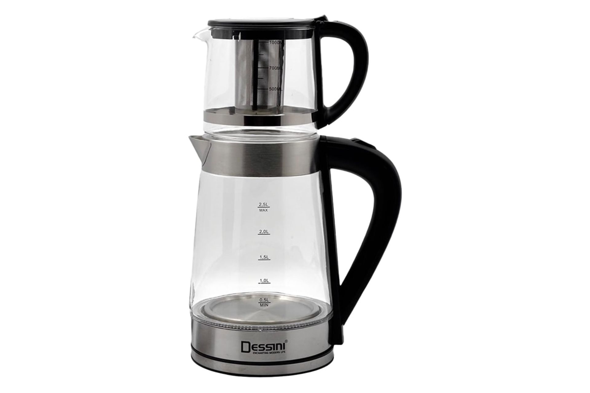نمای کلی چای ساز دسینی KD-5005 با نمایش قوری و کتری