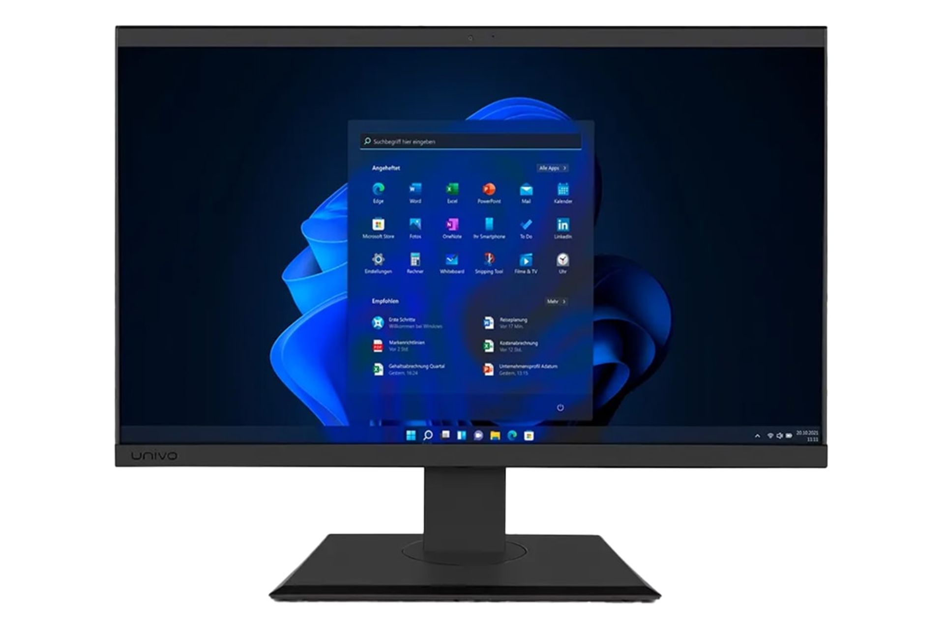 نمای پنل جلوی کامپیوتر همه کاره UA-2225 یونیوو با نمایشگر روشن رنگ مشکی