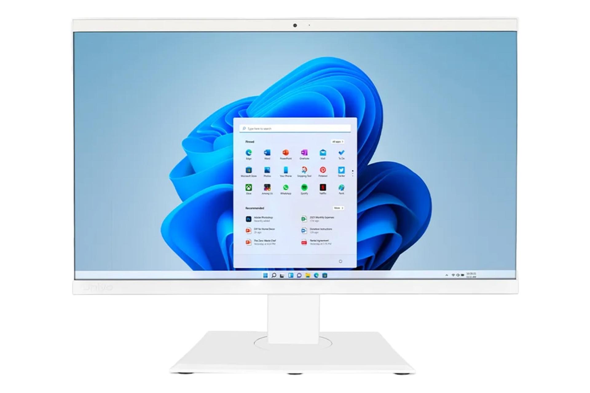 نمای پنل جلوی کامپیوتر همه کاره UA-2225 یونیوو با نمایشگر روشن رنگ سفید