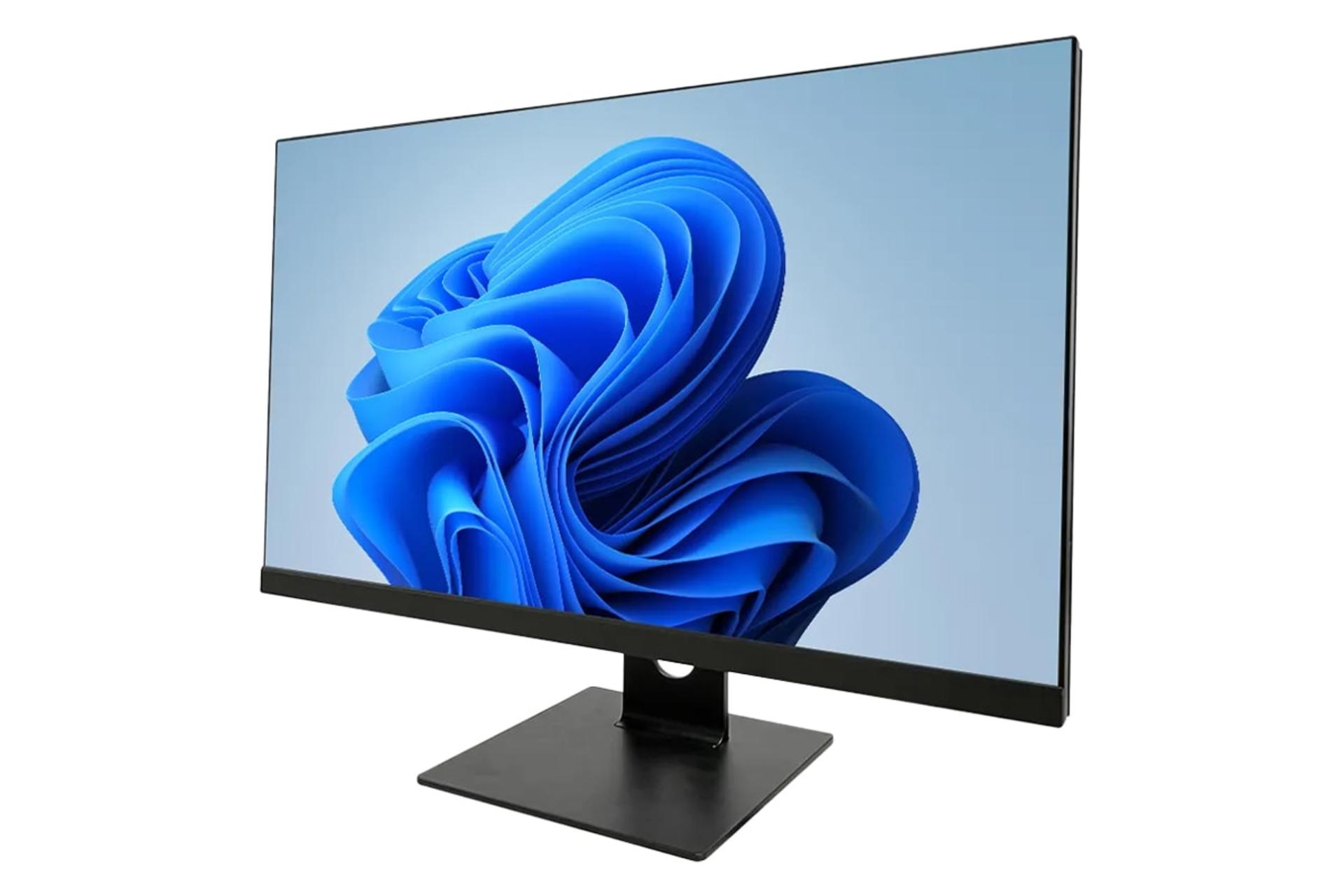 نمای نیمرخ پنل جلوی کامپیوتر همه کاره UA2440 یونیوو با نمایشگر روشن و نمایش لبه سمت راست