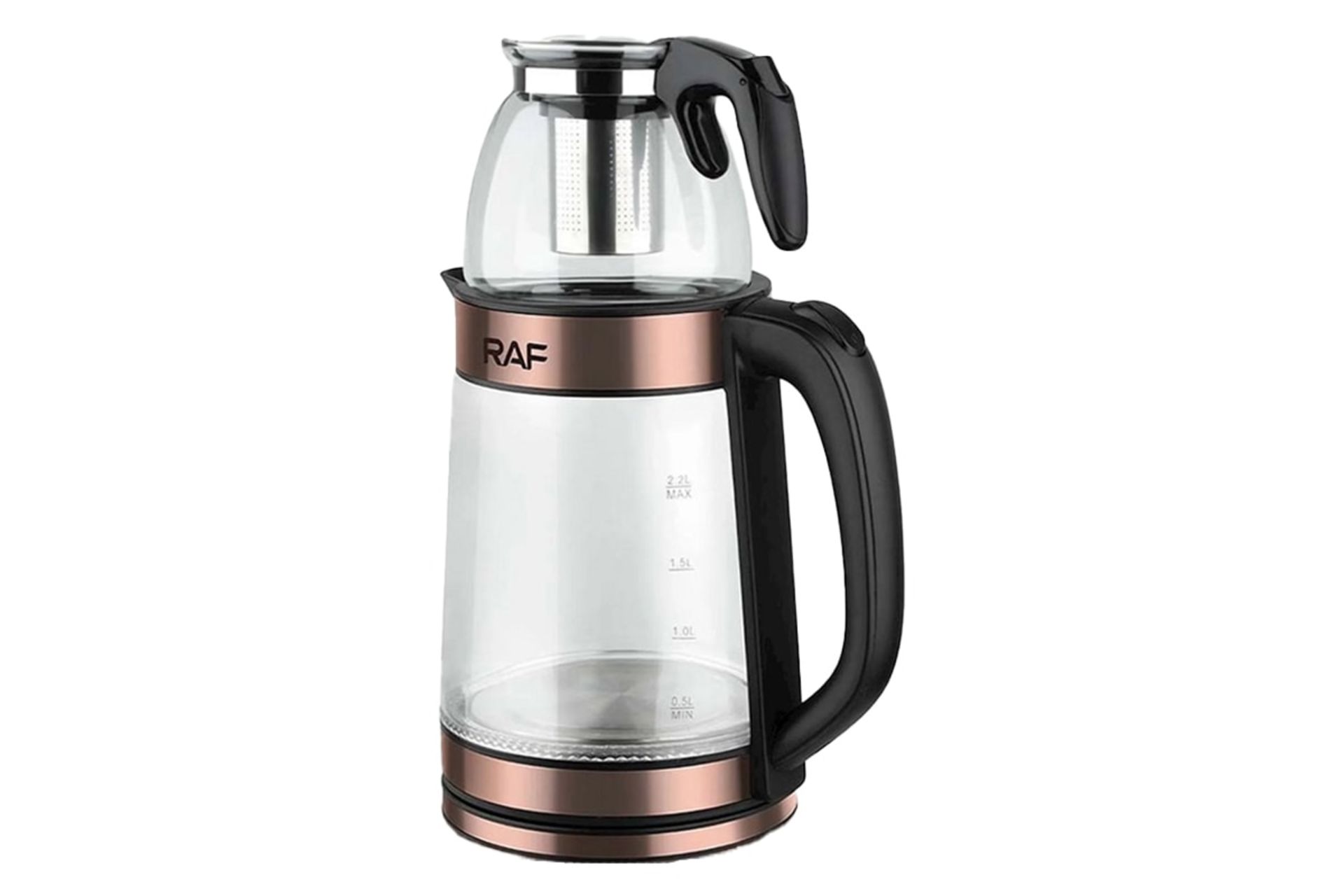 نمای کلی چای ساز راف R.7827 با نمایش قوری و کتری