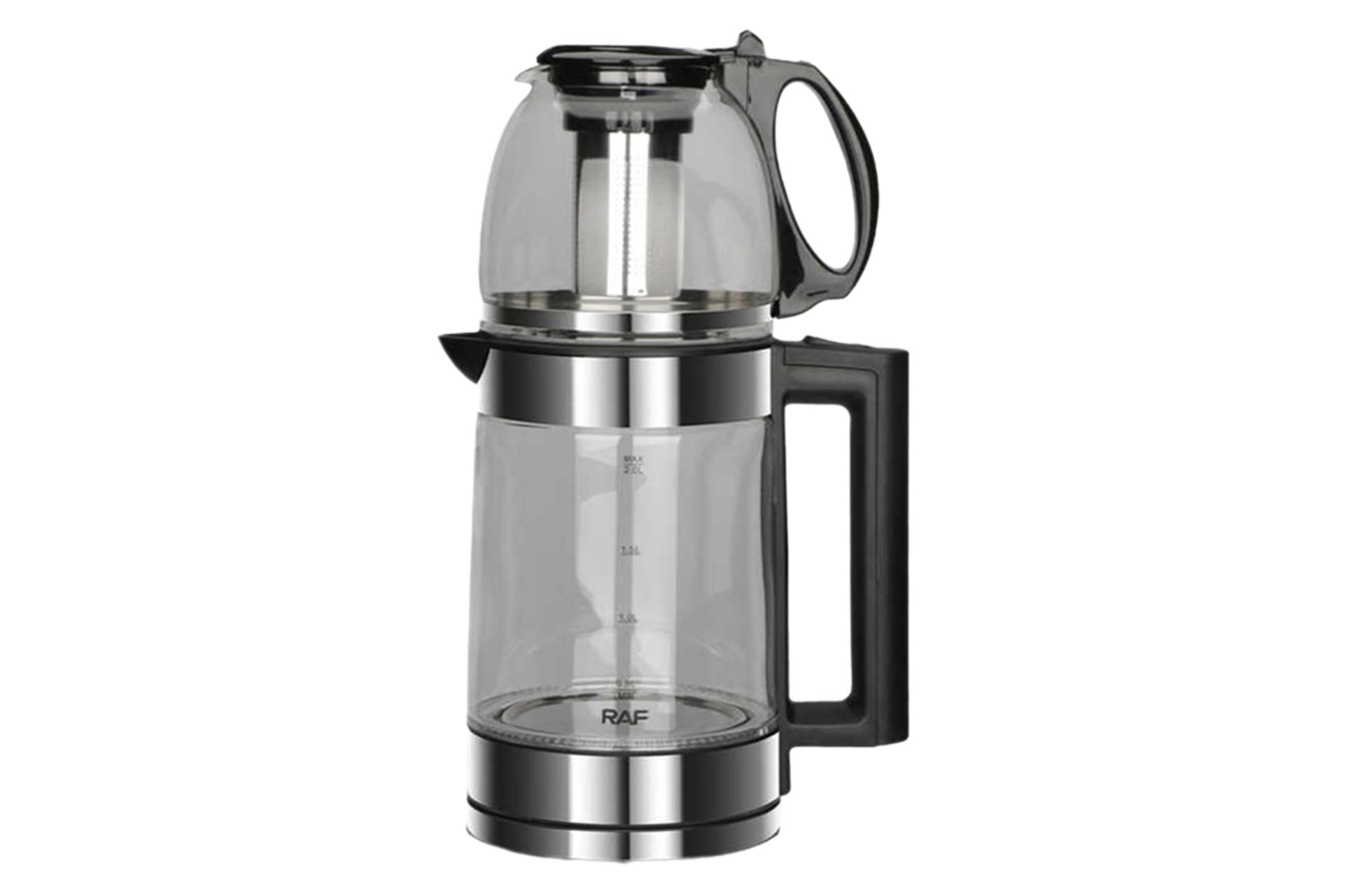 نمای کلی چای ساز راف R.7898 با نمایش قوری و کتری