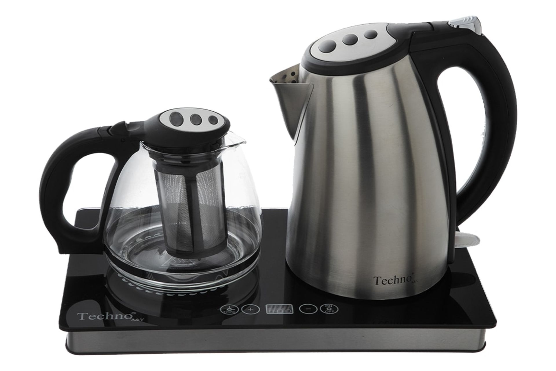 نمای کلی چای ساز تکنو Te-987 با نمایش قوری و کتری