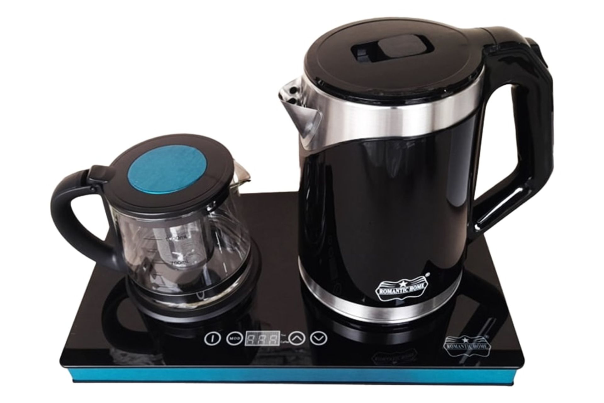 نمای کلی چای ساز رمانتیک هوم KHD-120Y با نمایش قوری و کتری