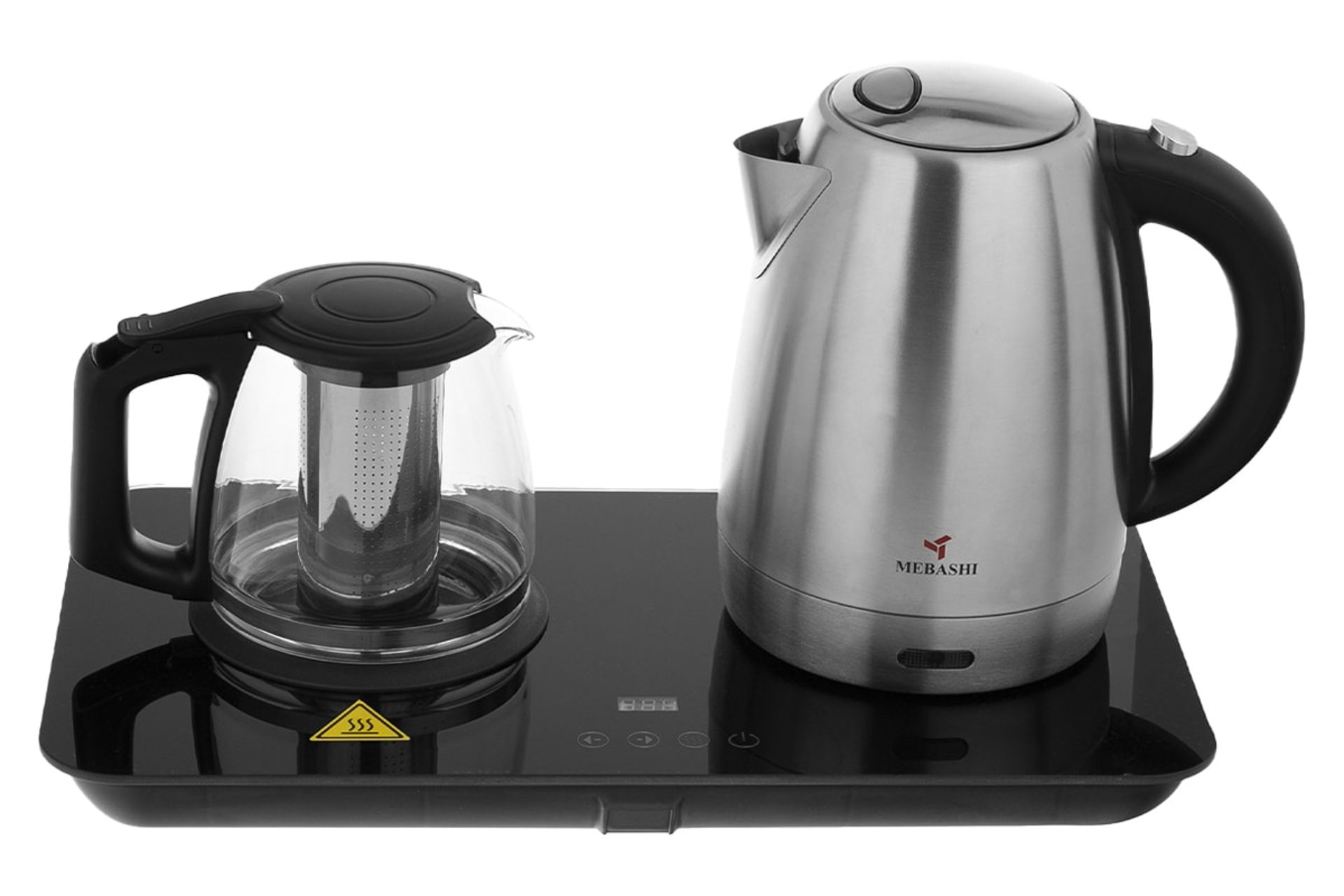 نمای کلی چای ساز مباشی ME-TM301SG با نمایش قوری و کتری