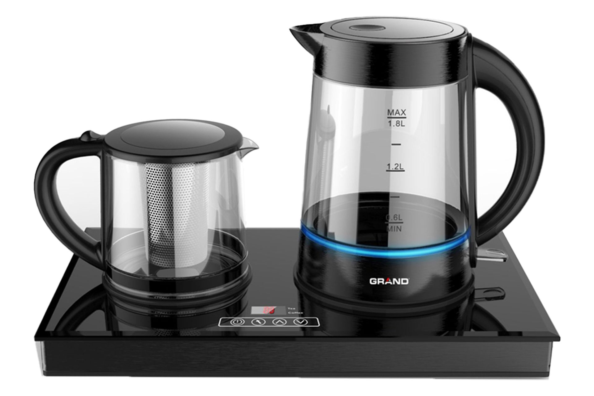 نمای کلی چای ساز گرند GR-3031 با نمایش قوری و کتری