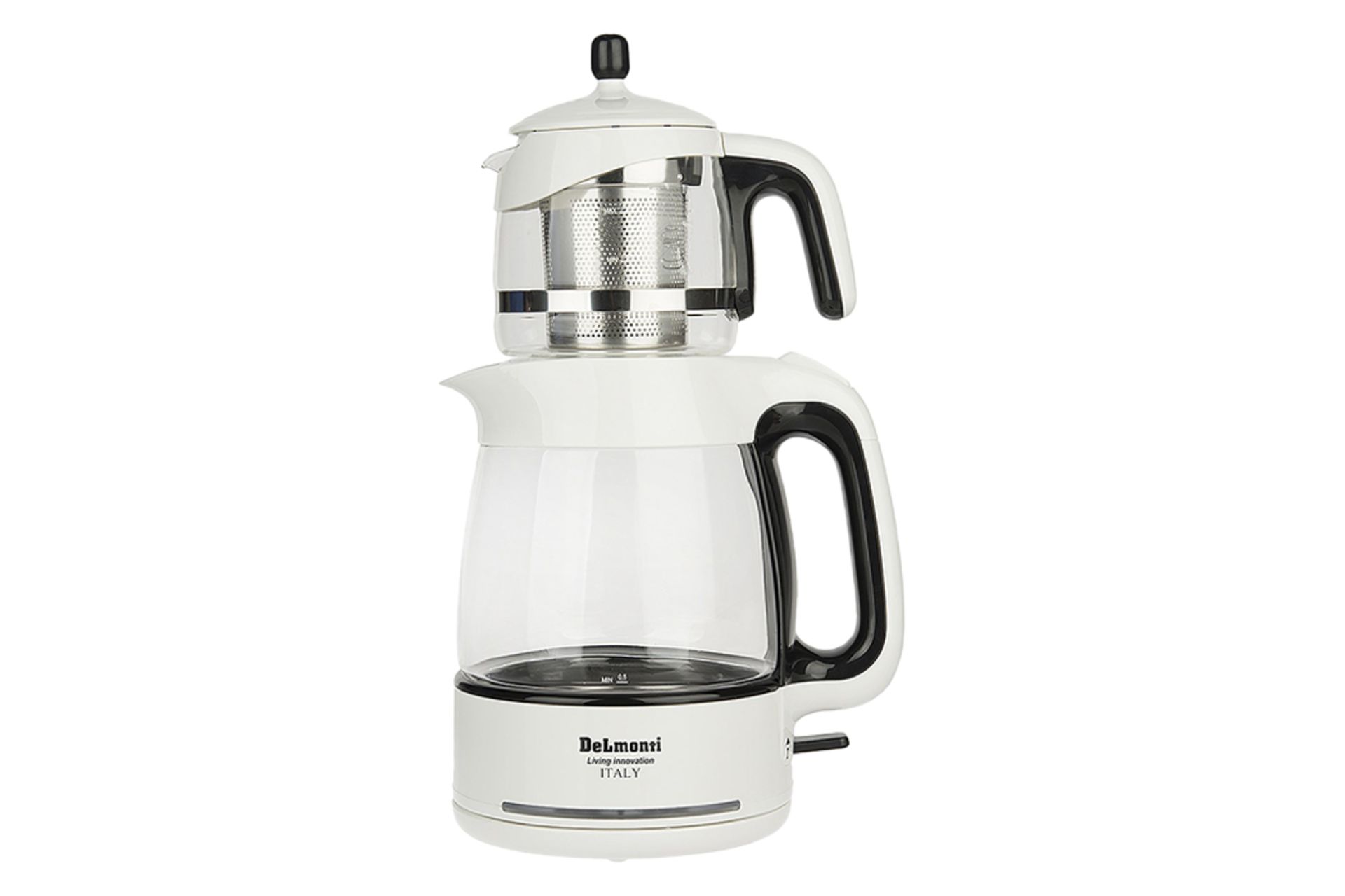 نمای کلی چای ساز دلمونتی DL 400 با نمایش قوری و کتری