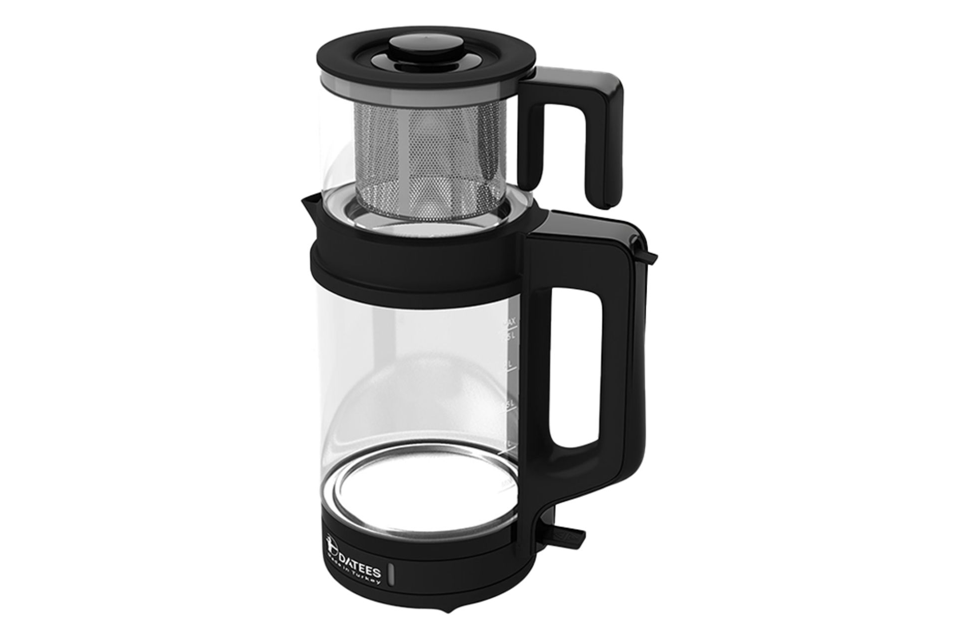 نمای کلی چای ساز داتیس 110 با نمایش قوری و کتری رنگ مشکی