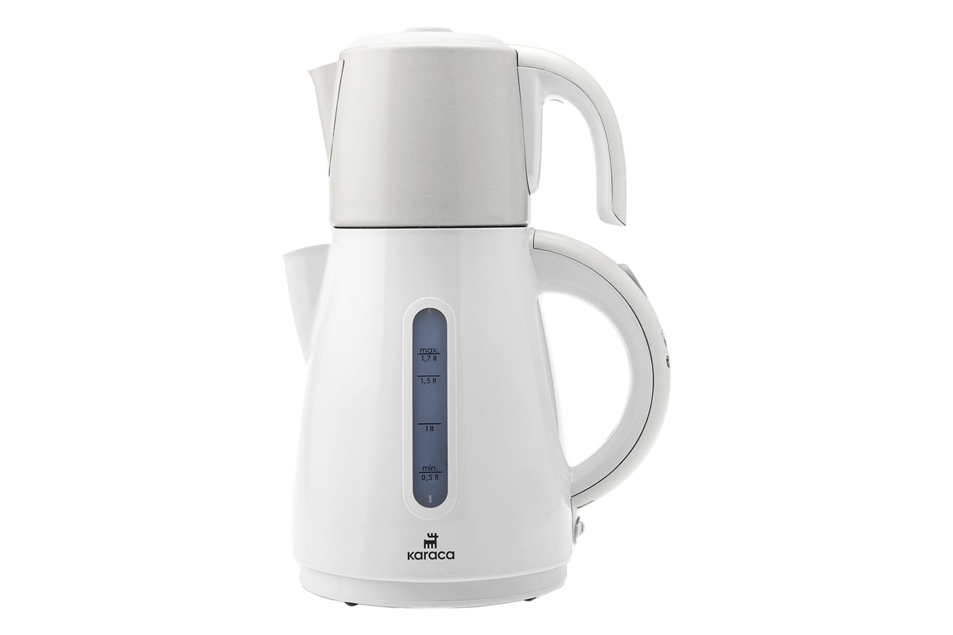 نمای کلی چای ساز کاراجا Daystar با نمایش قوری و کتری