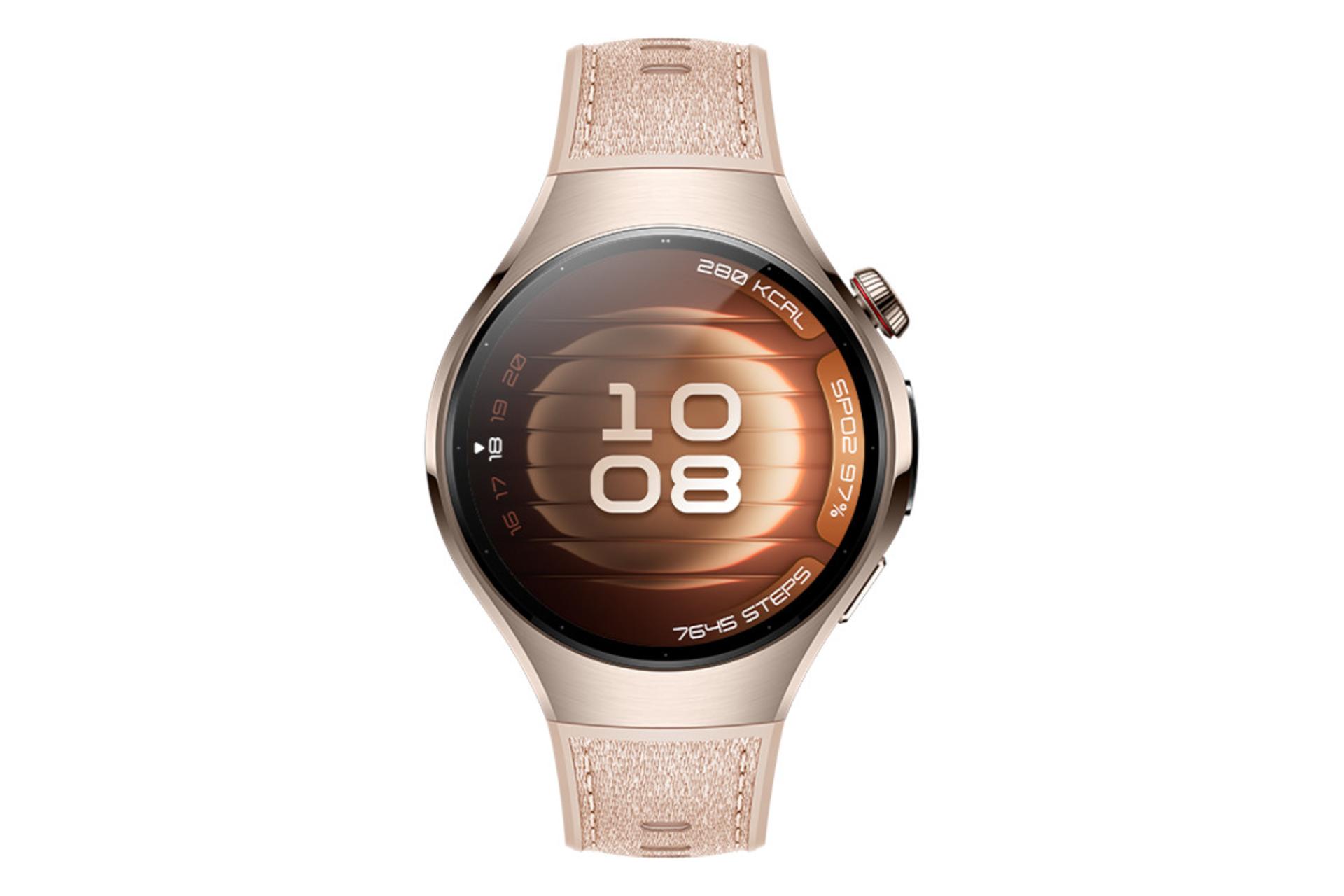 ساعت هوشمند هواوی واچ 5 مدل 42 میلی‌متری بژ از نمای روبرو / Huawei Watch 5 42mm